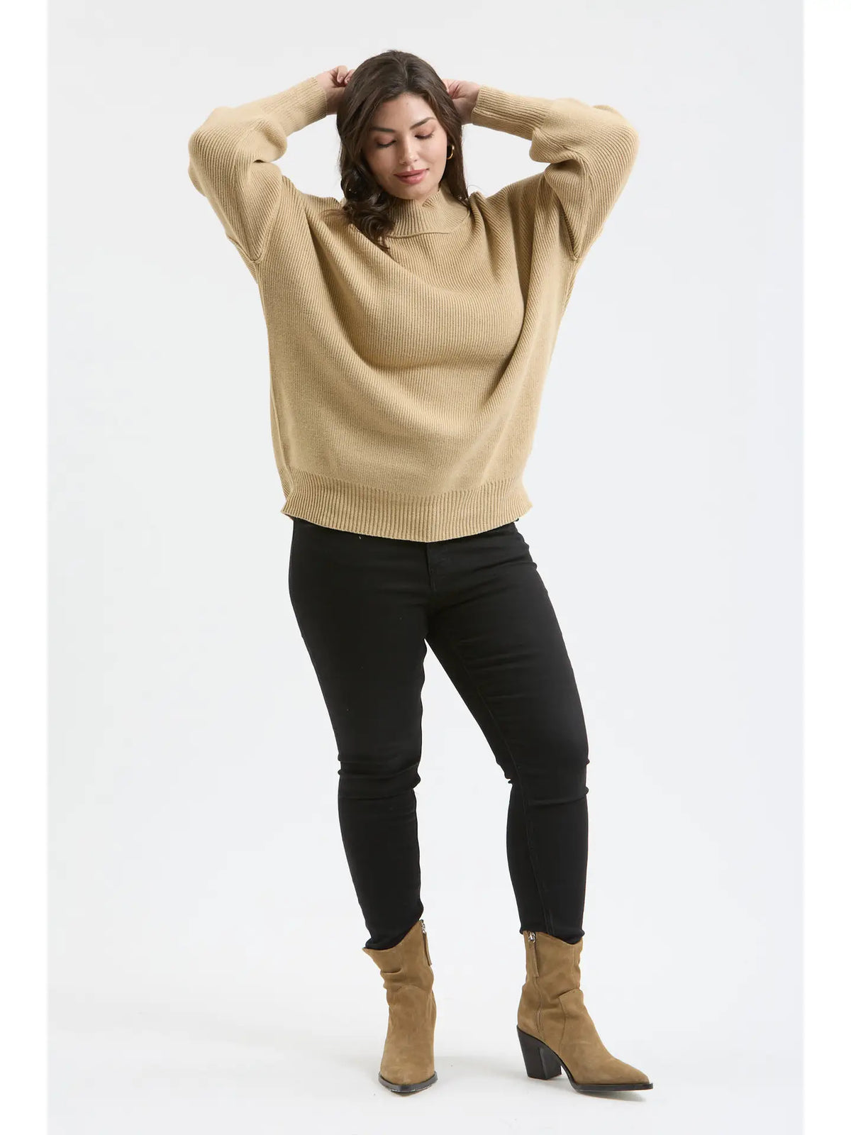 Plus Mock Neck Ribbed Sweater