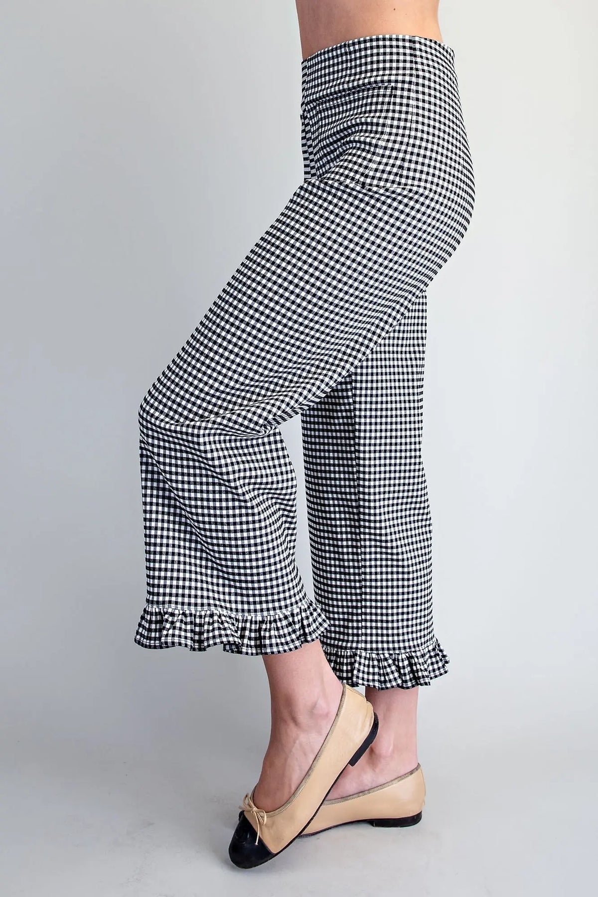 Gingham Ruffle Hem Pants