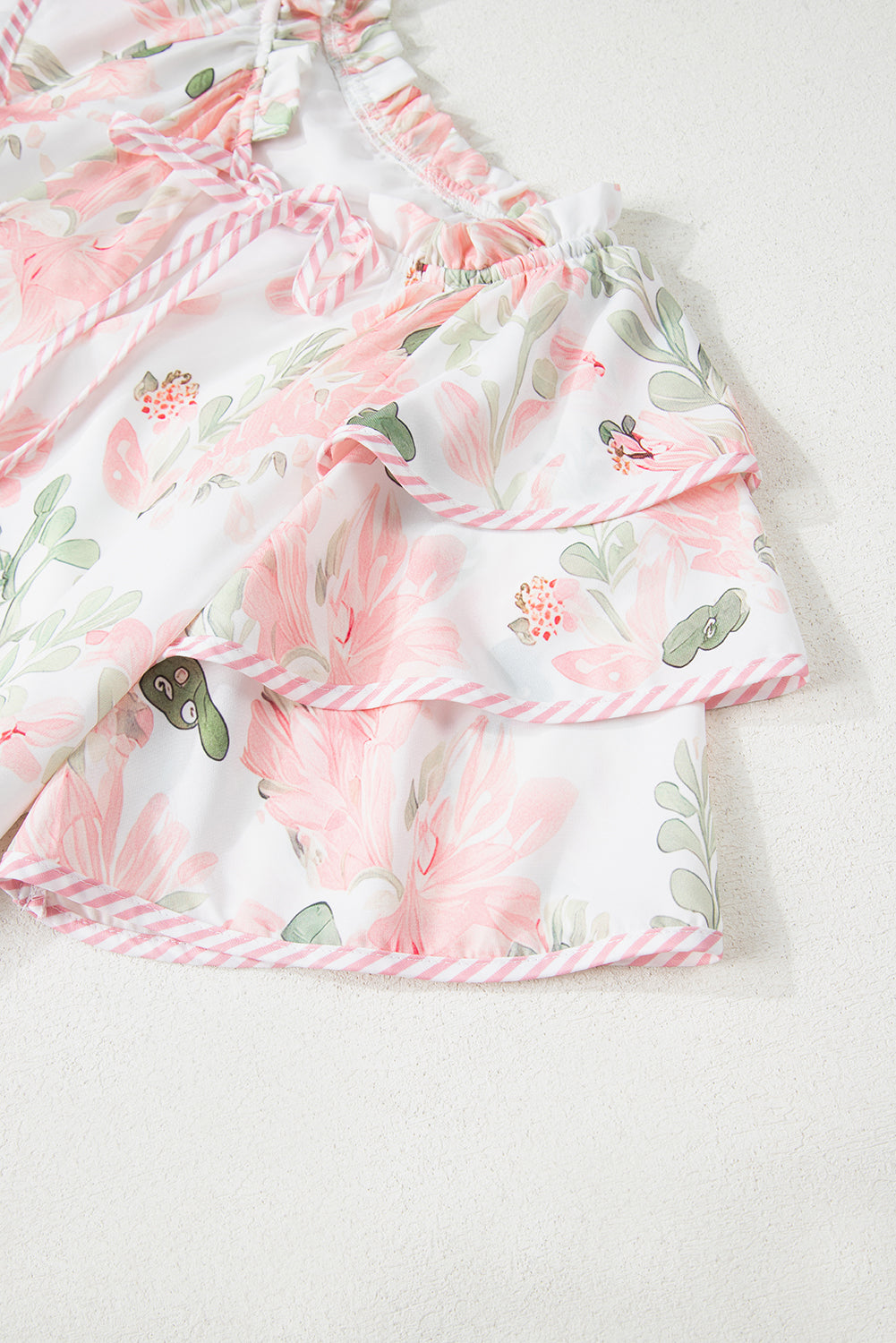 Pink Floral Contrast Edge Layered Short Sleeve Mini Dress