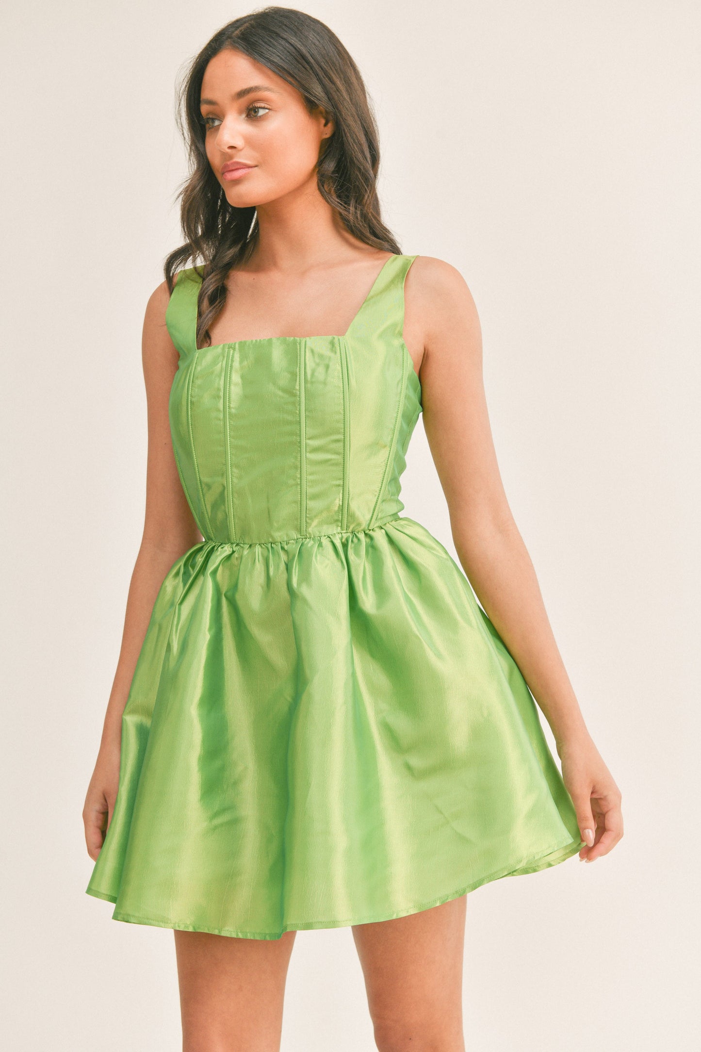 Fit And Flare Mini Dress With Square Neckline