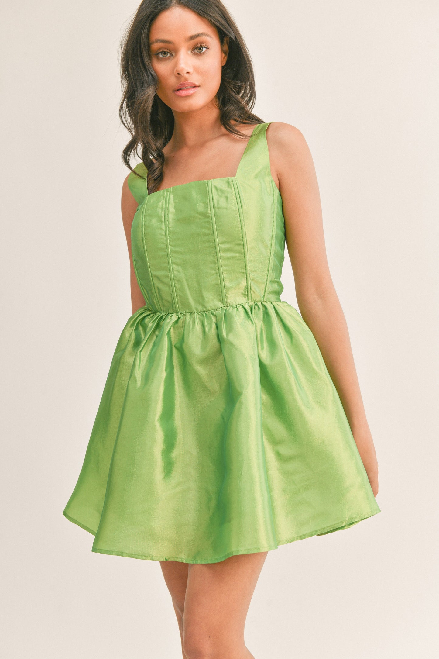 Fit And Flare Mini Dress With Square Neckline