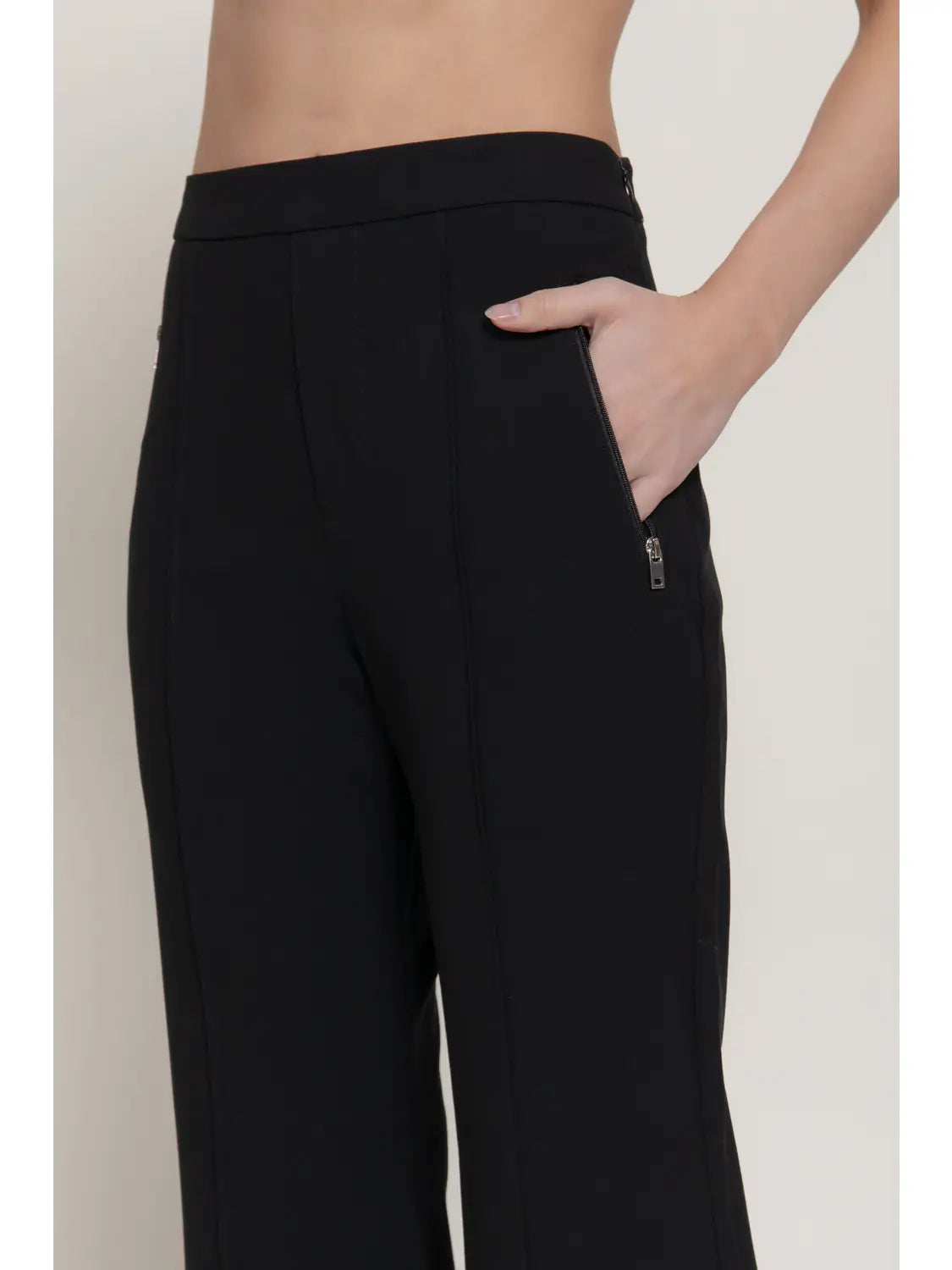 Semi-Flare Pants with Front Seam & Zipper Detail