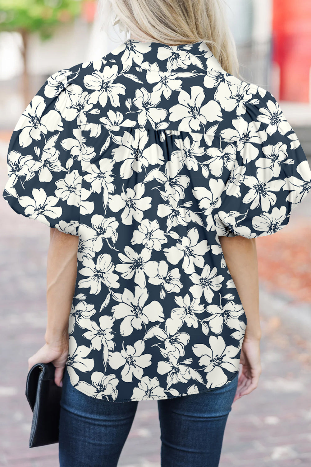 Blue Floral Short Puff