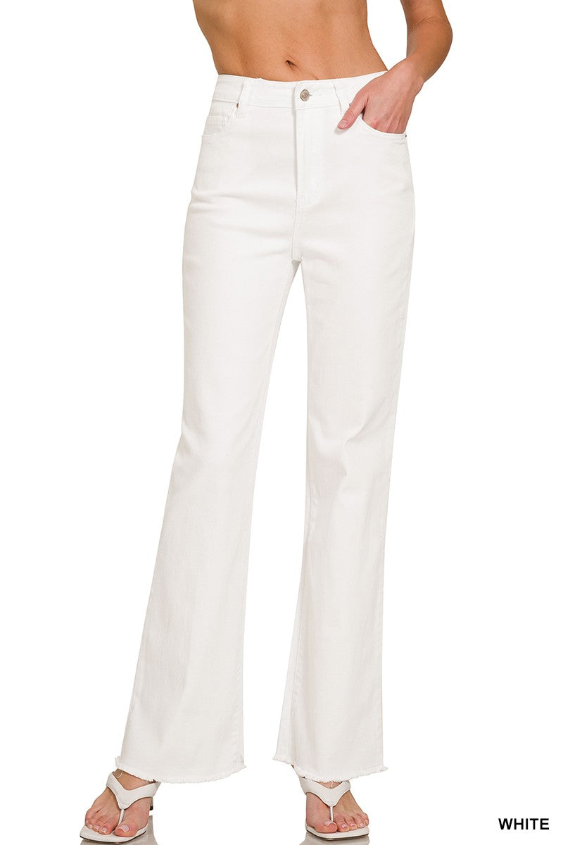 Acid Washed Frayed Cutoff Hem Straight Wide Pants