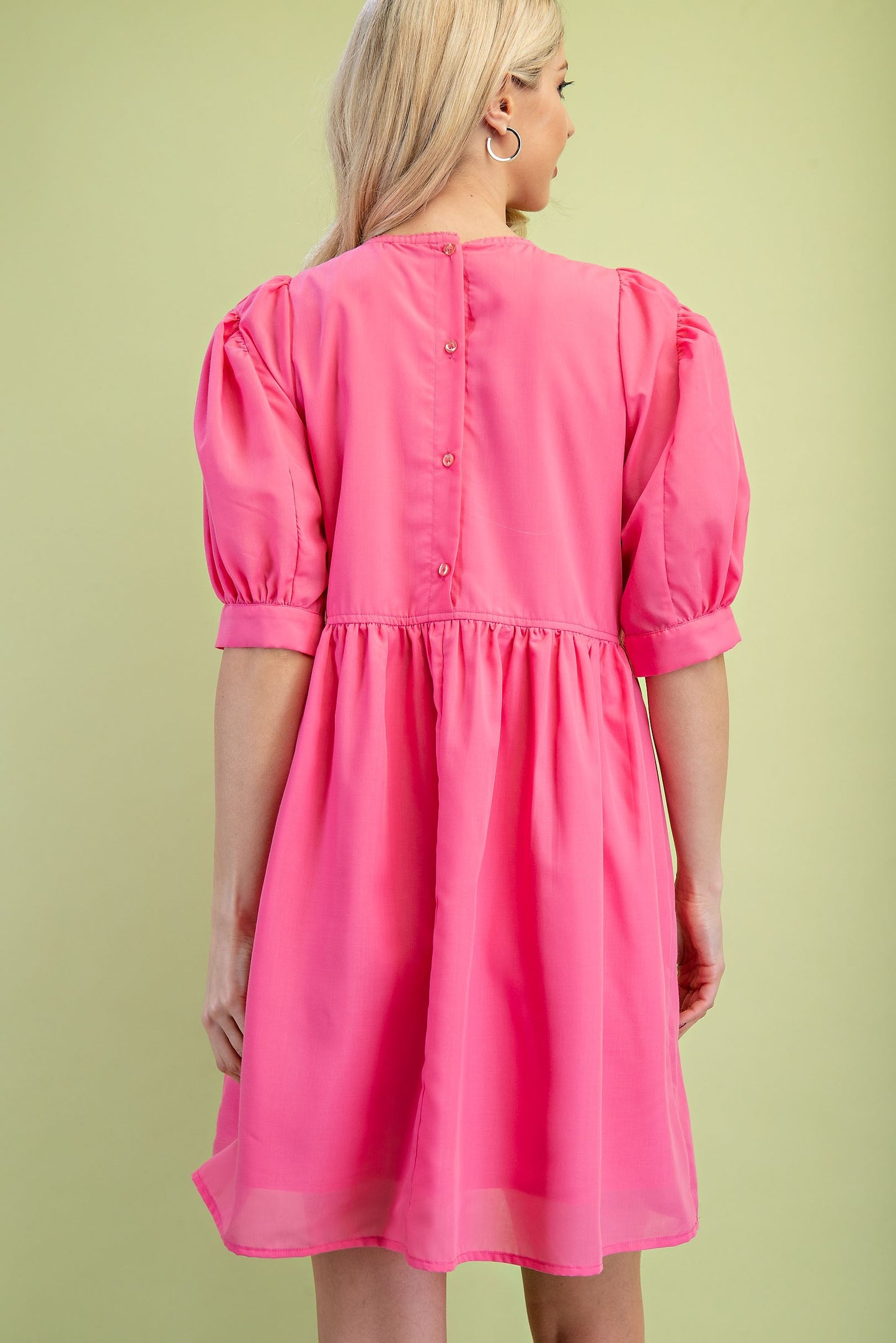 Round Neck Puff Sleeve Dress