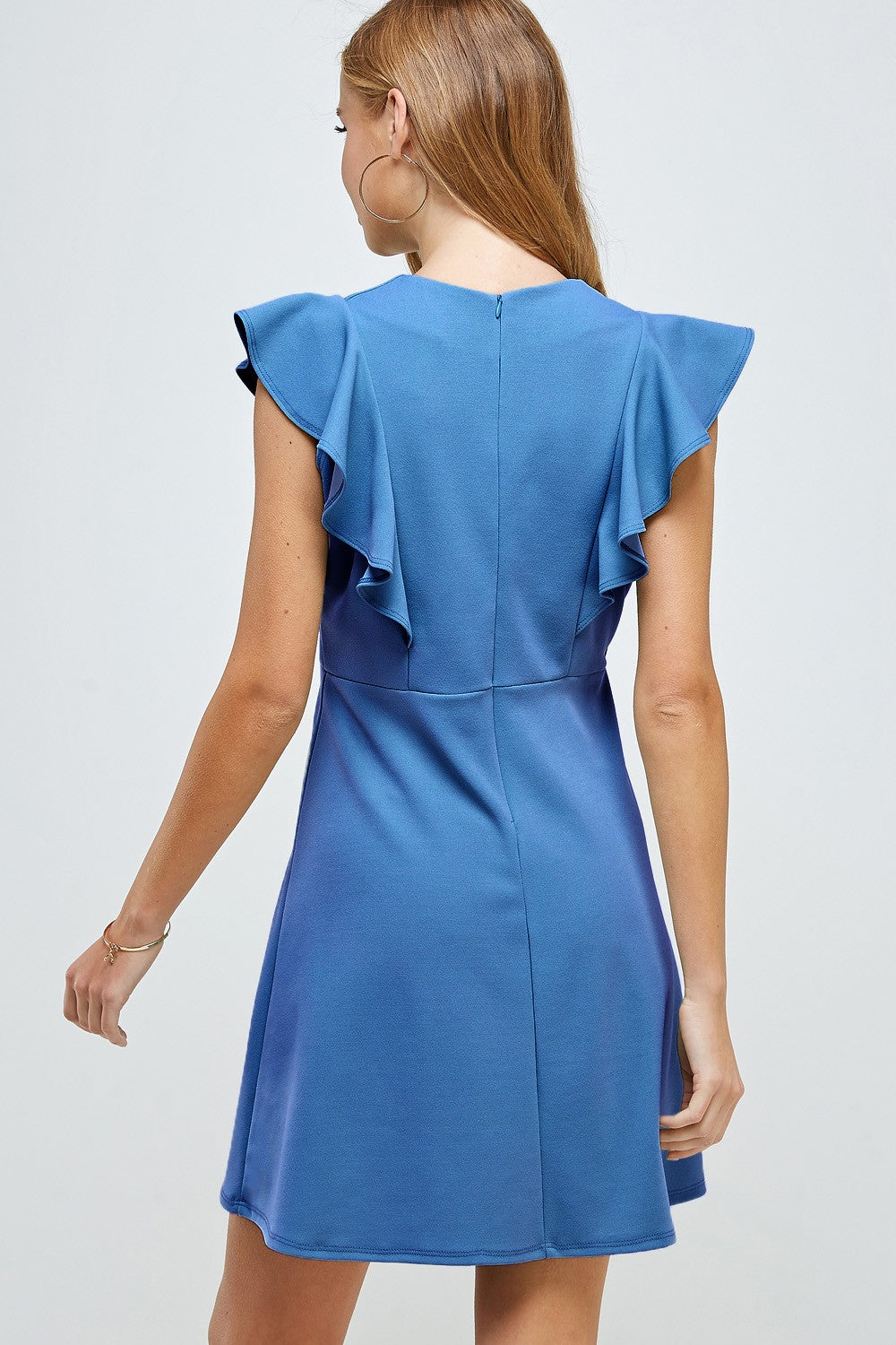 Solid knit ruffle sleeve dress