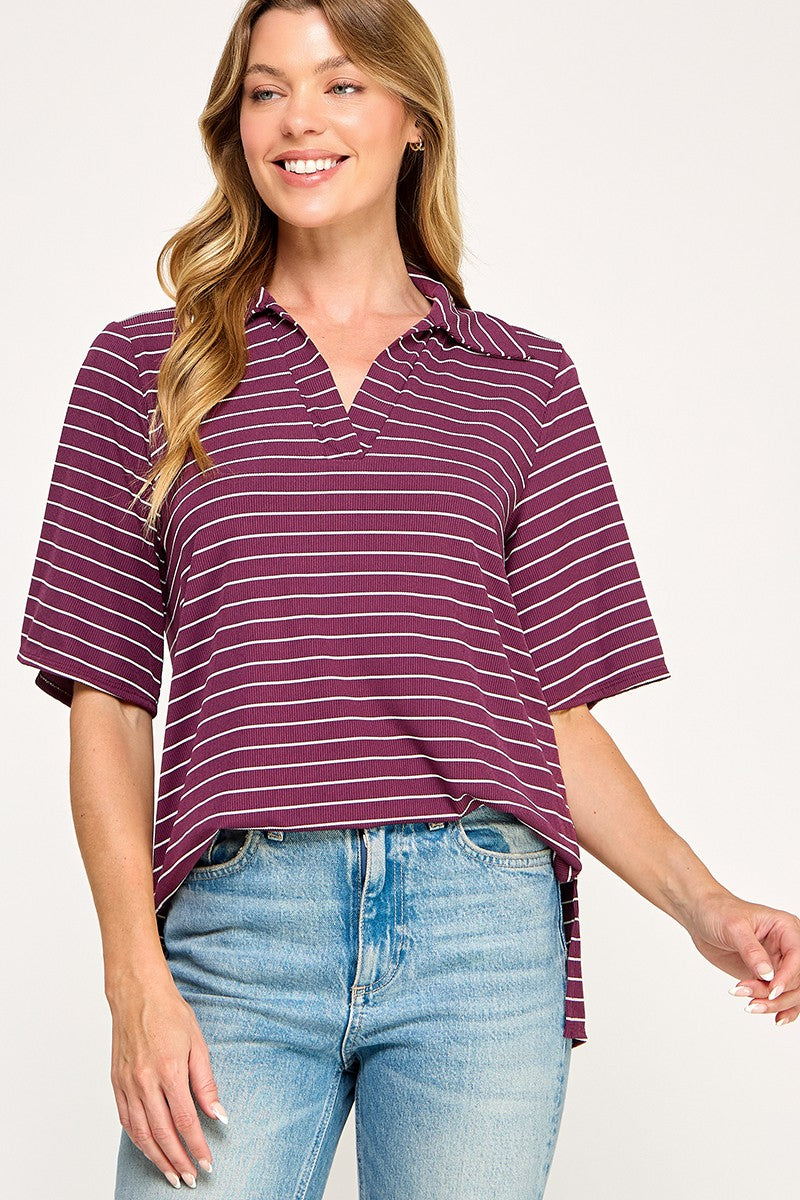 Stripe collared top