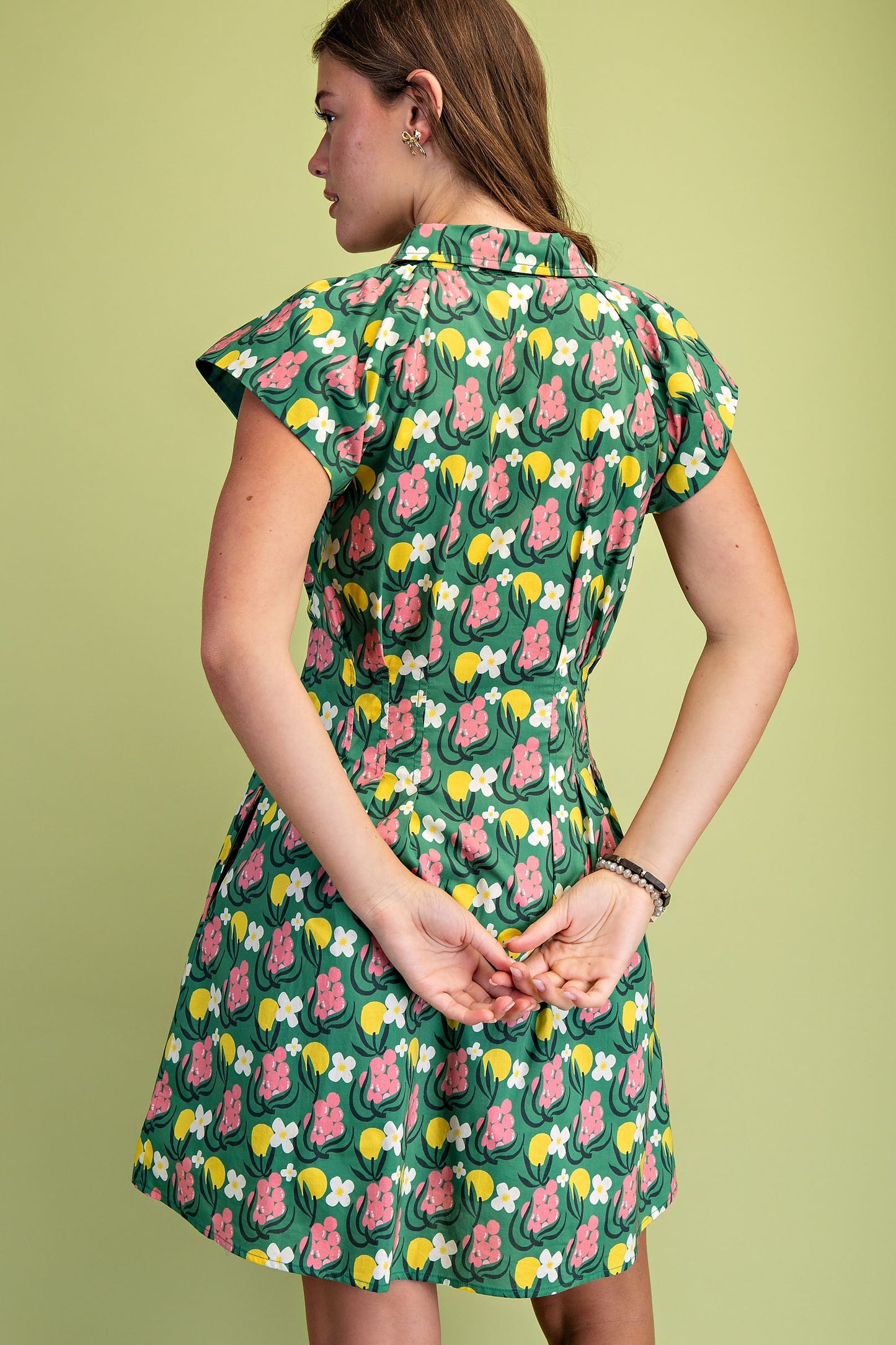 Floral Print Cap Sleeve Shirt Dress