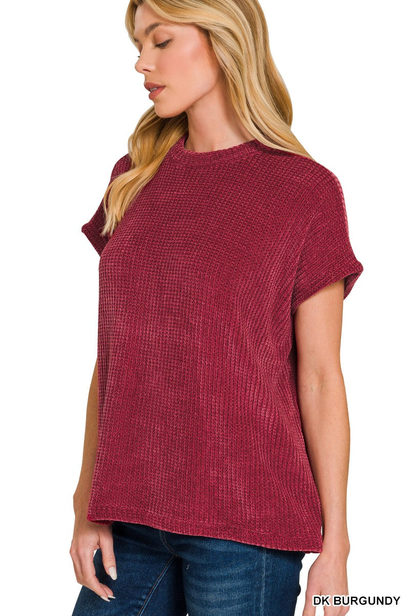 Chenille Waffle Cap Sleeve Sweater