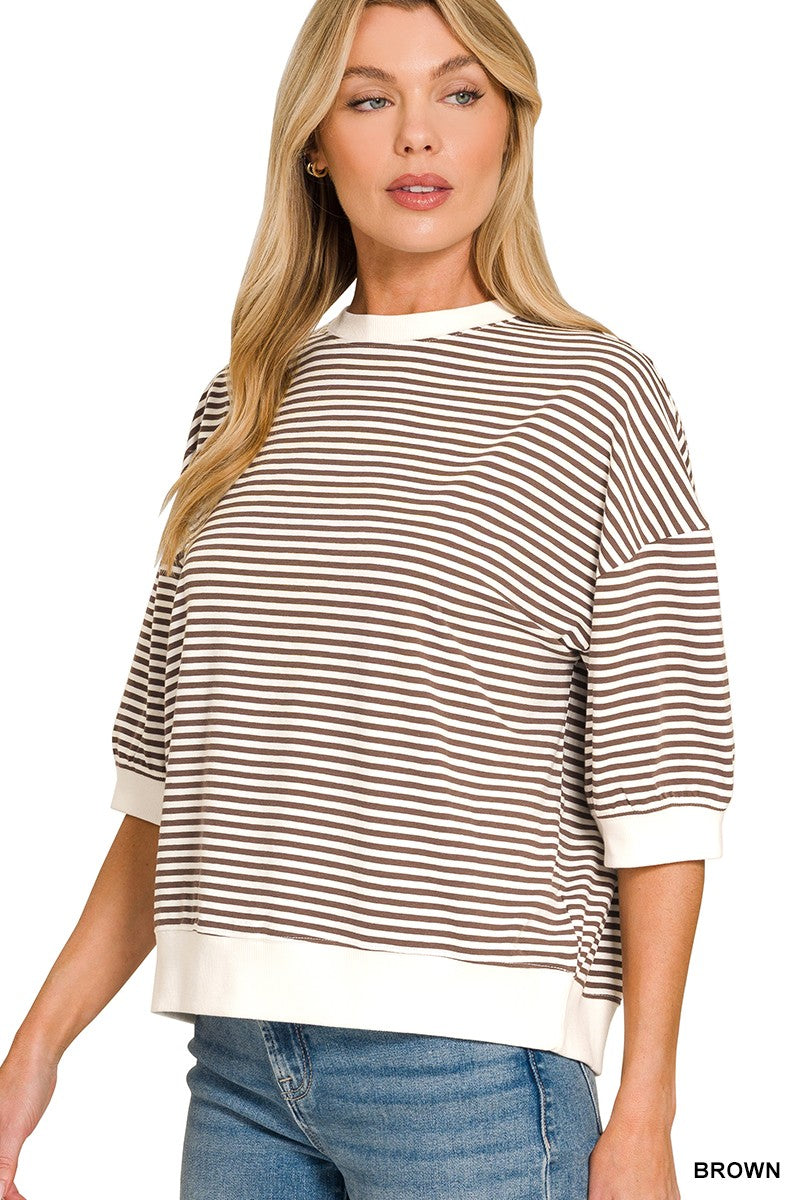 Striped Contrast Trim Rib Banded Top