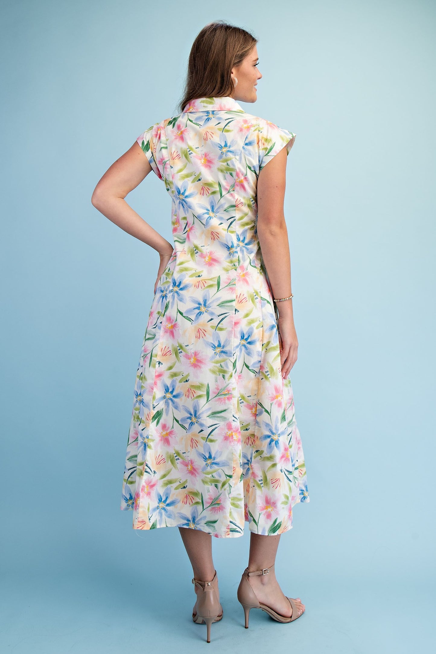 Floral Print Midi Shirt Dress