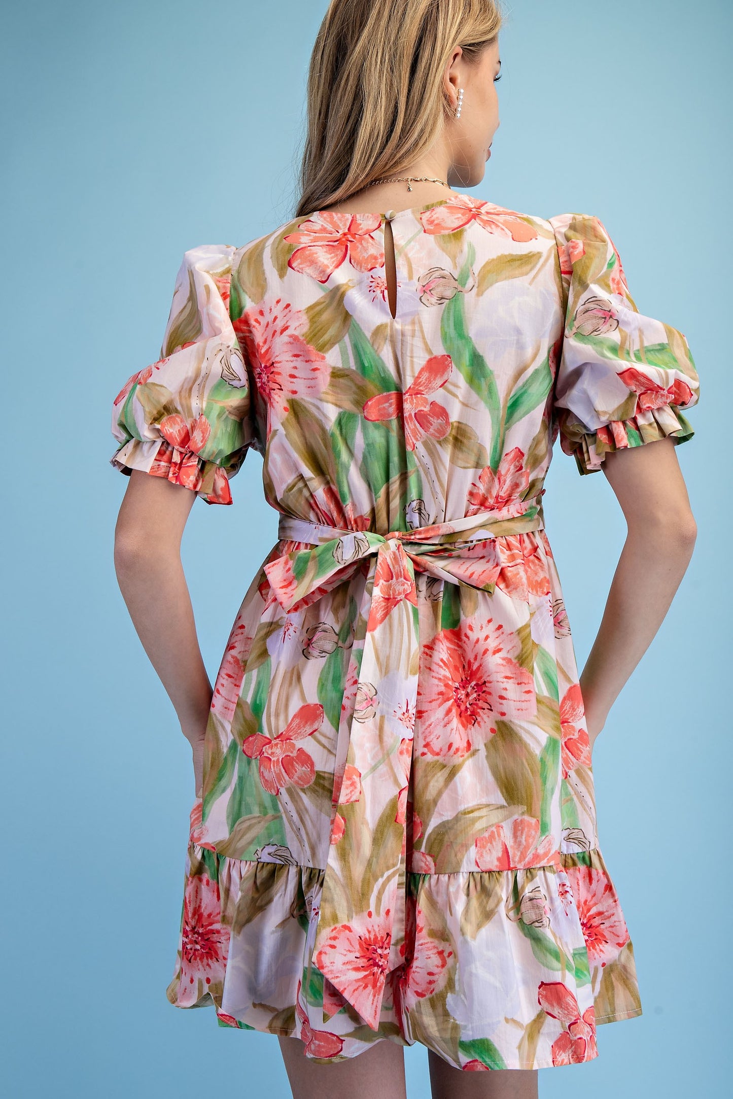 Floral Watercolor Pleated Skirt Mini Dress