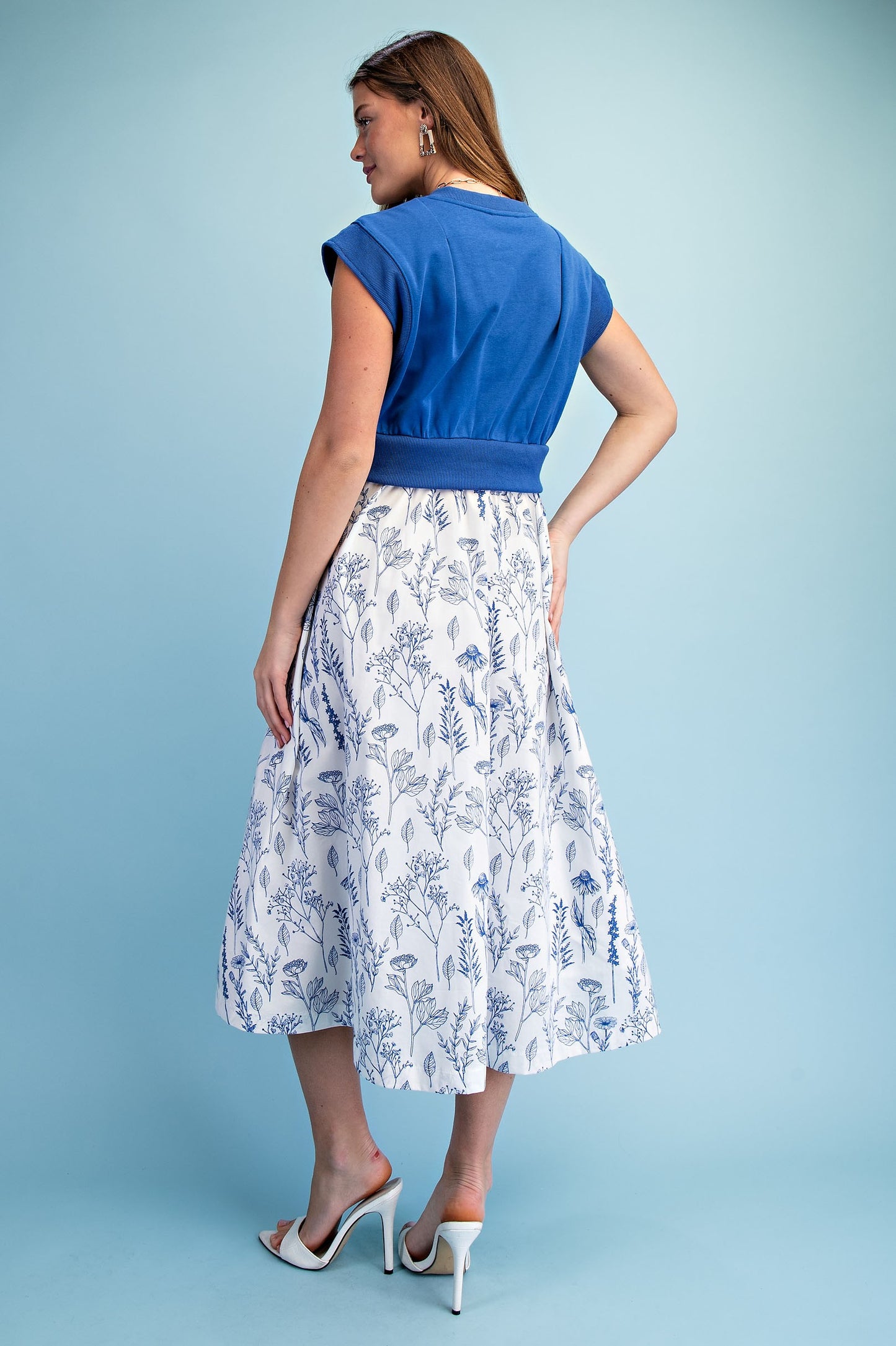 Sweatshirt And Floral Print Illusion Midi Dress