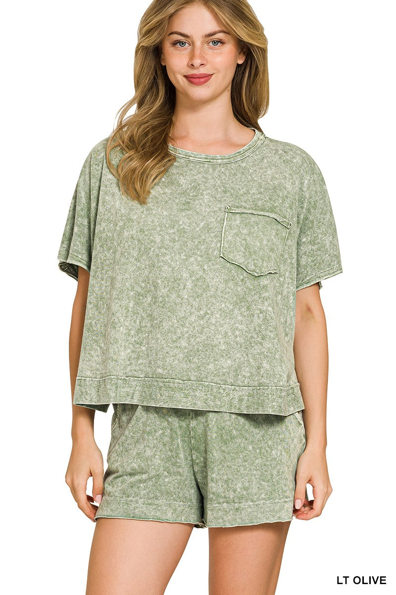 Halo Snow Washed Boxy Top & Shorts Set