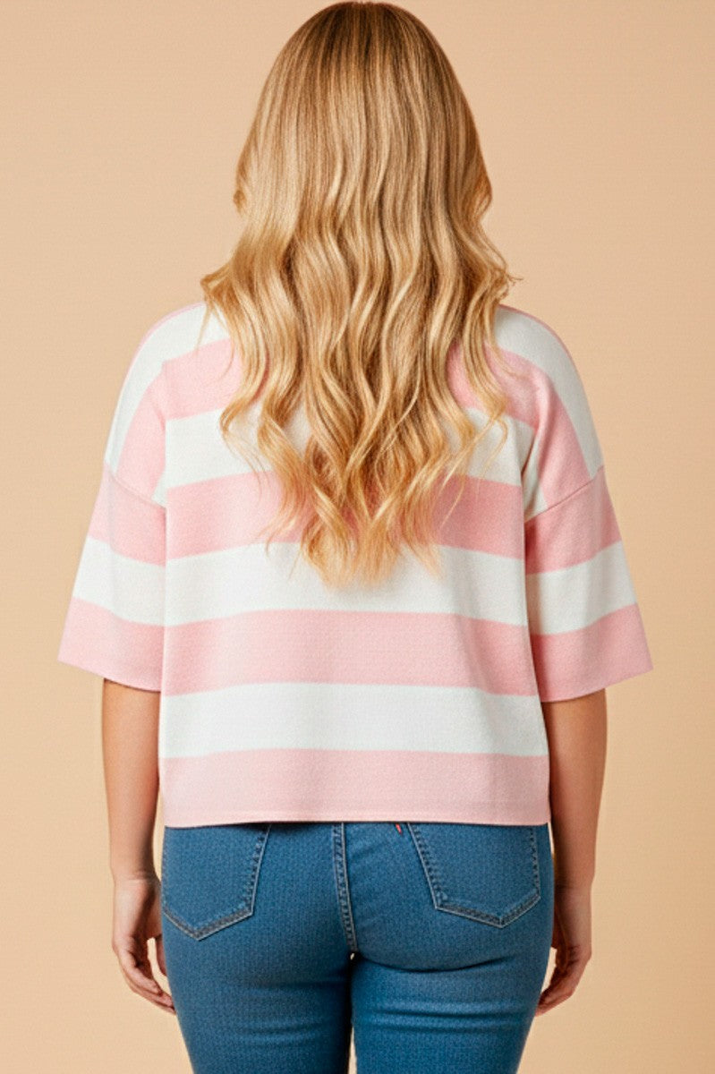 Plus Striped Button Down Knitted Top