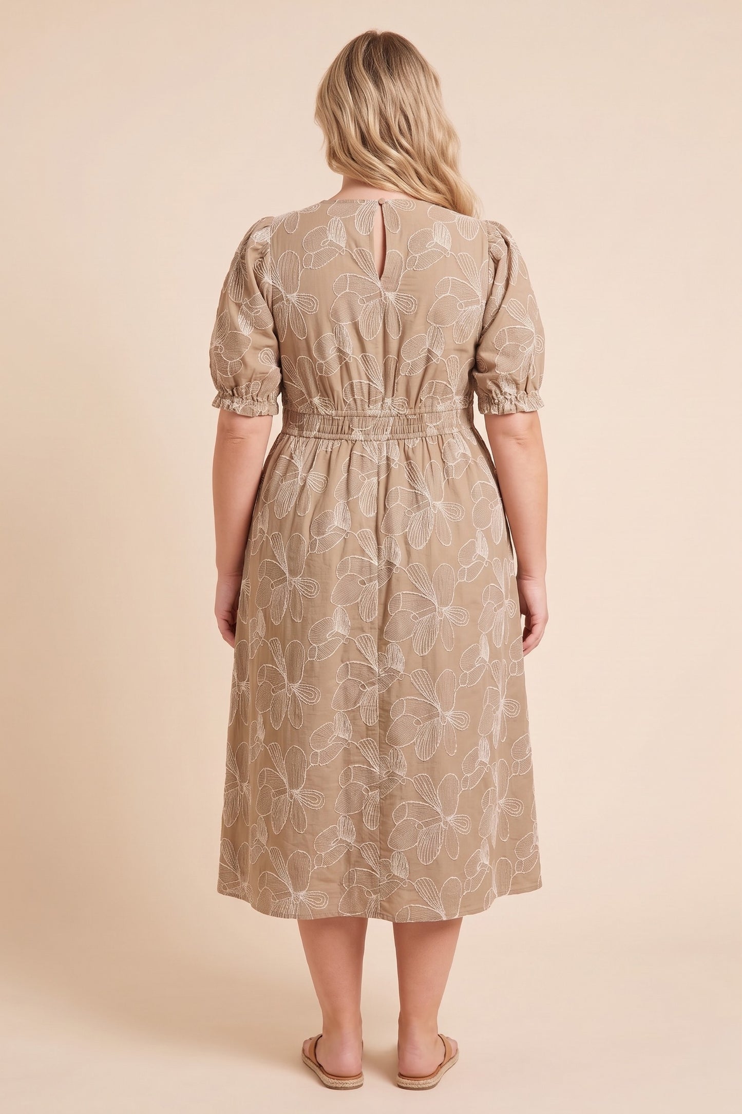 Plus Floral Embroidered Puff Sleeve Dress