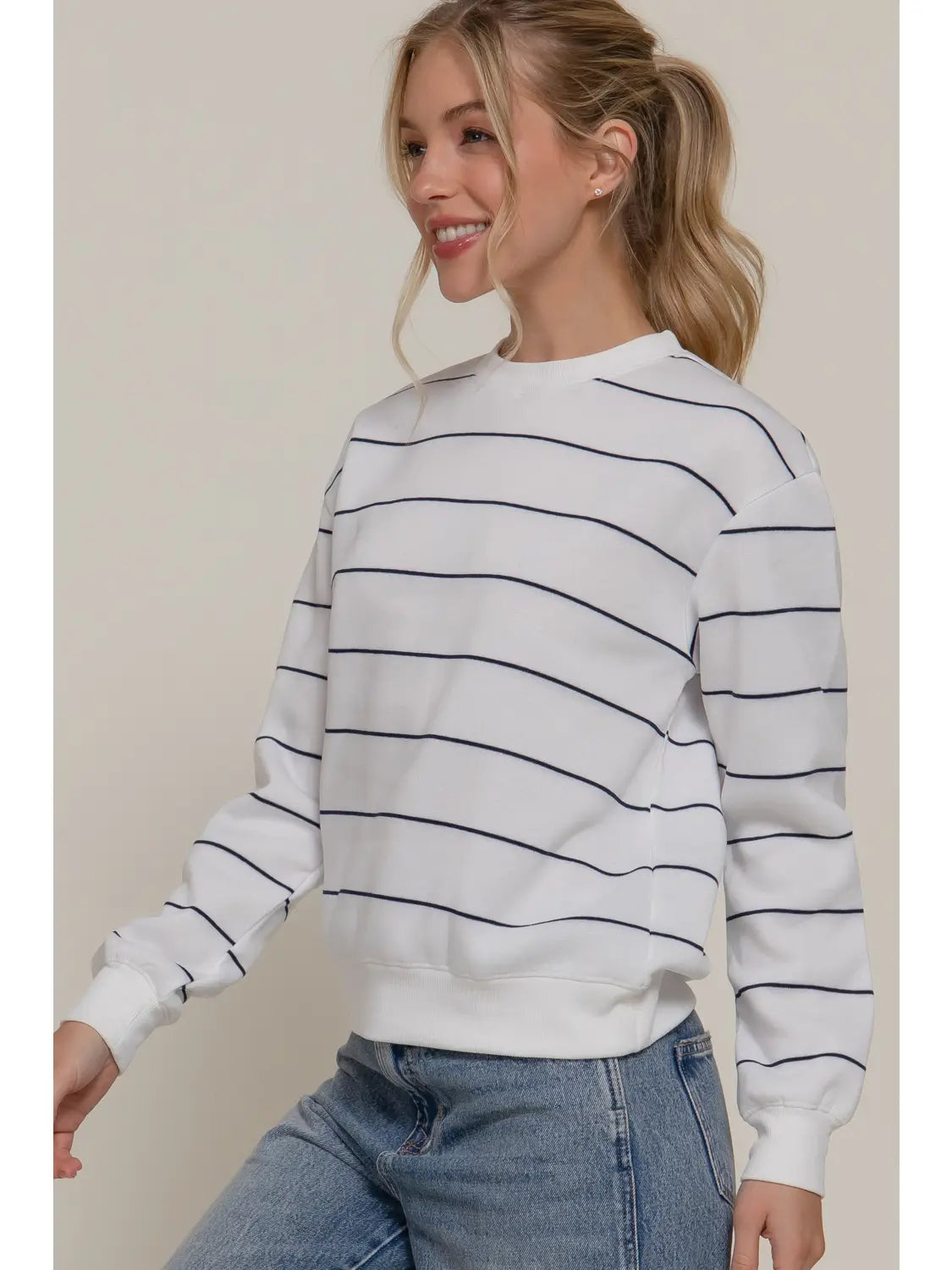 Long Sleeve Engineer Stripe Inner Fleece Sweatshirt
