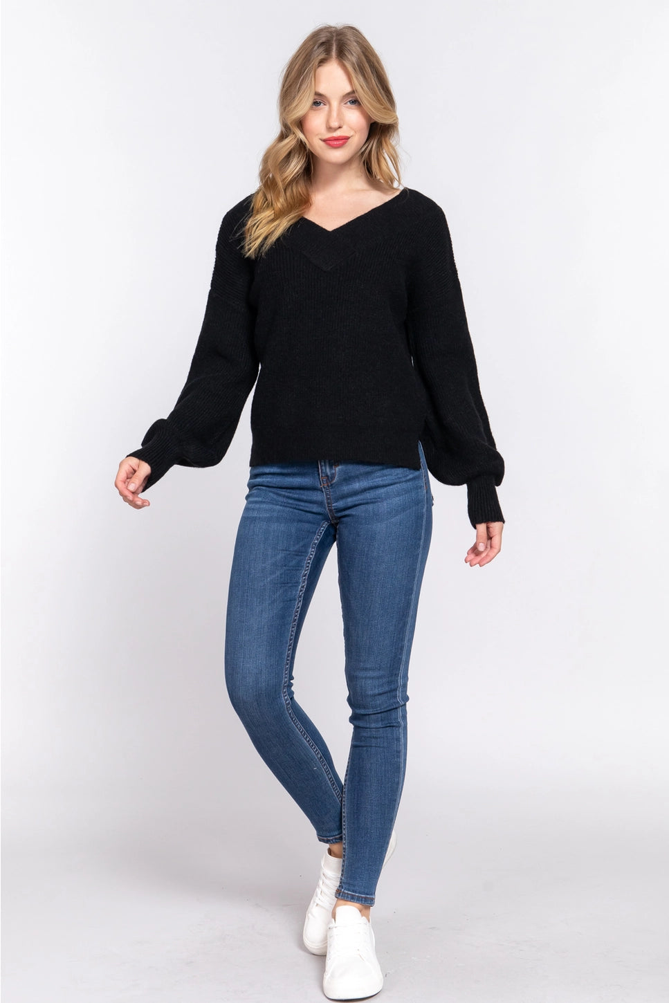 Long Sleeve Double V-Neck Sweater