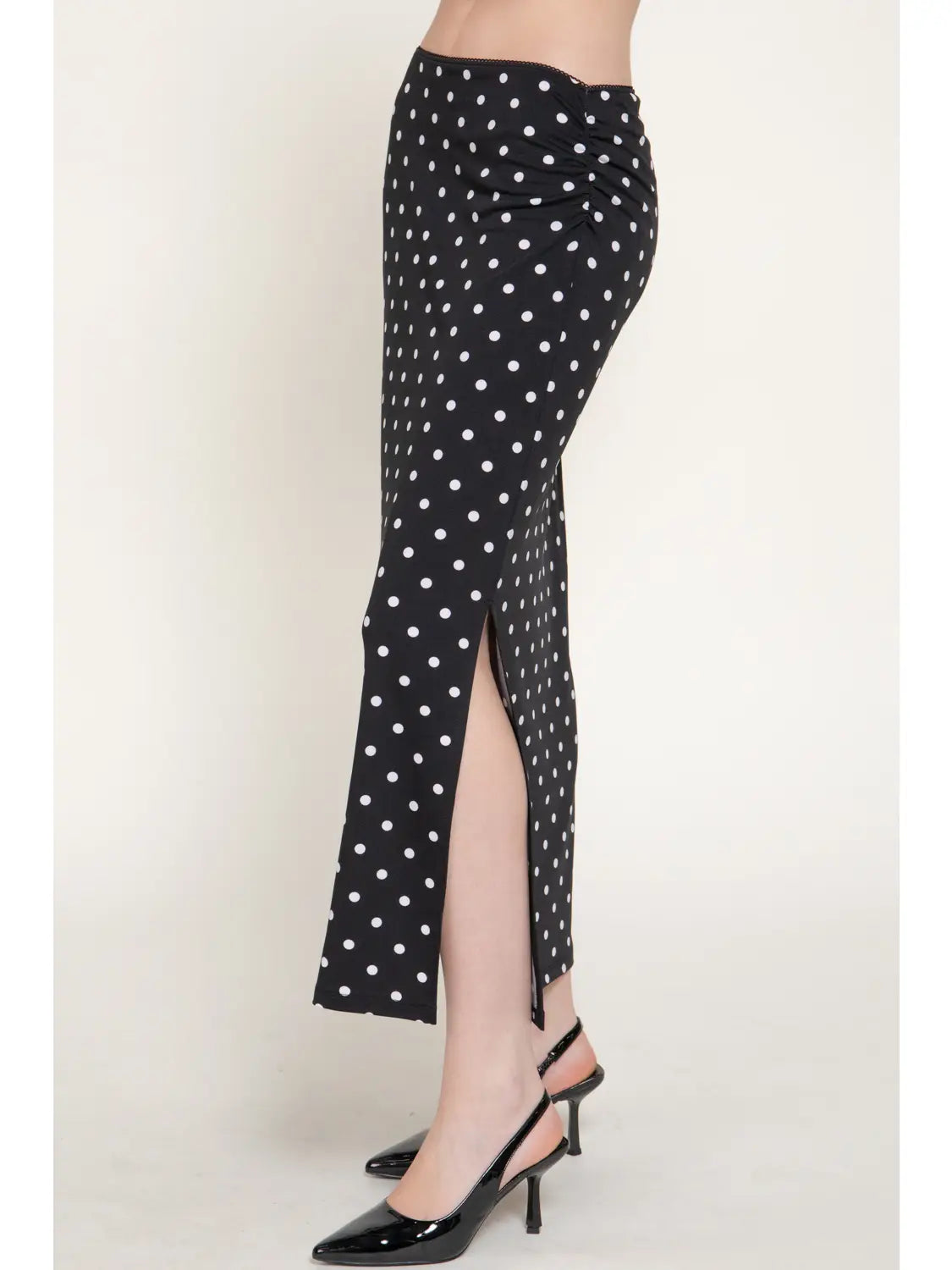 Lace Trim Dot Printed Knit Long Skirt