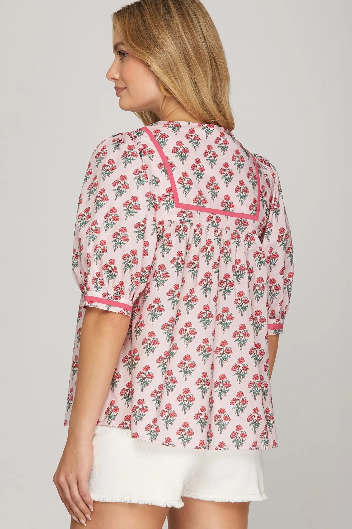 1/2 SLEEVE PRINTED TOP PINK