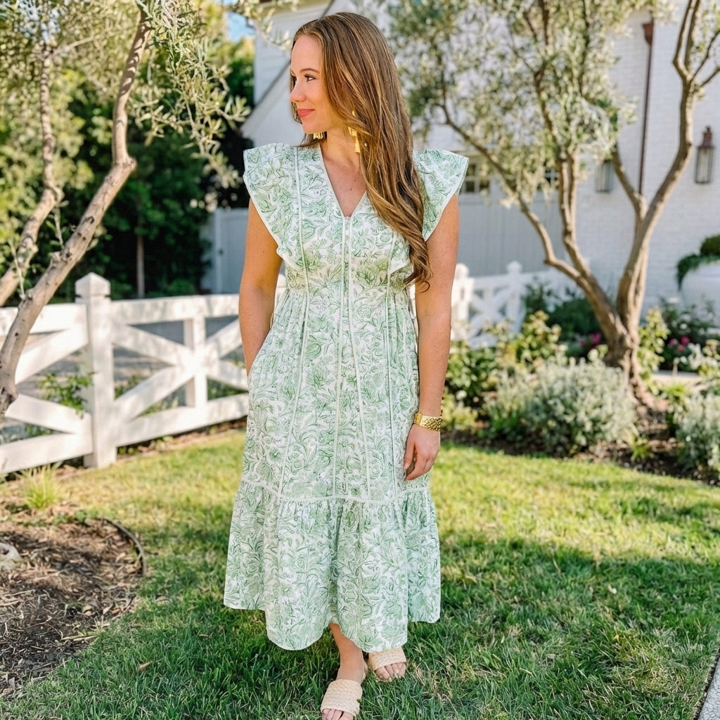 Floral Print V-neck Midi Dress
