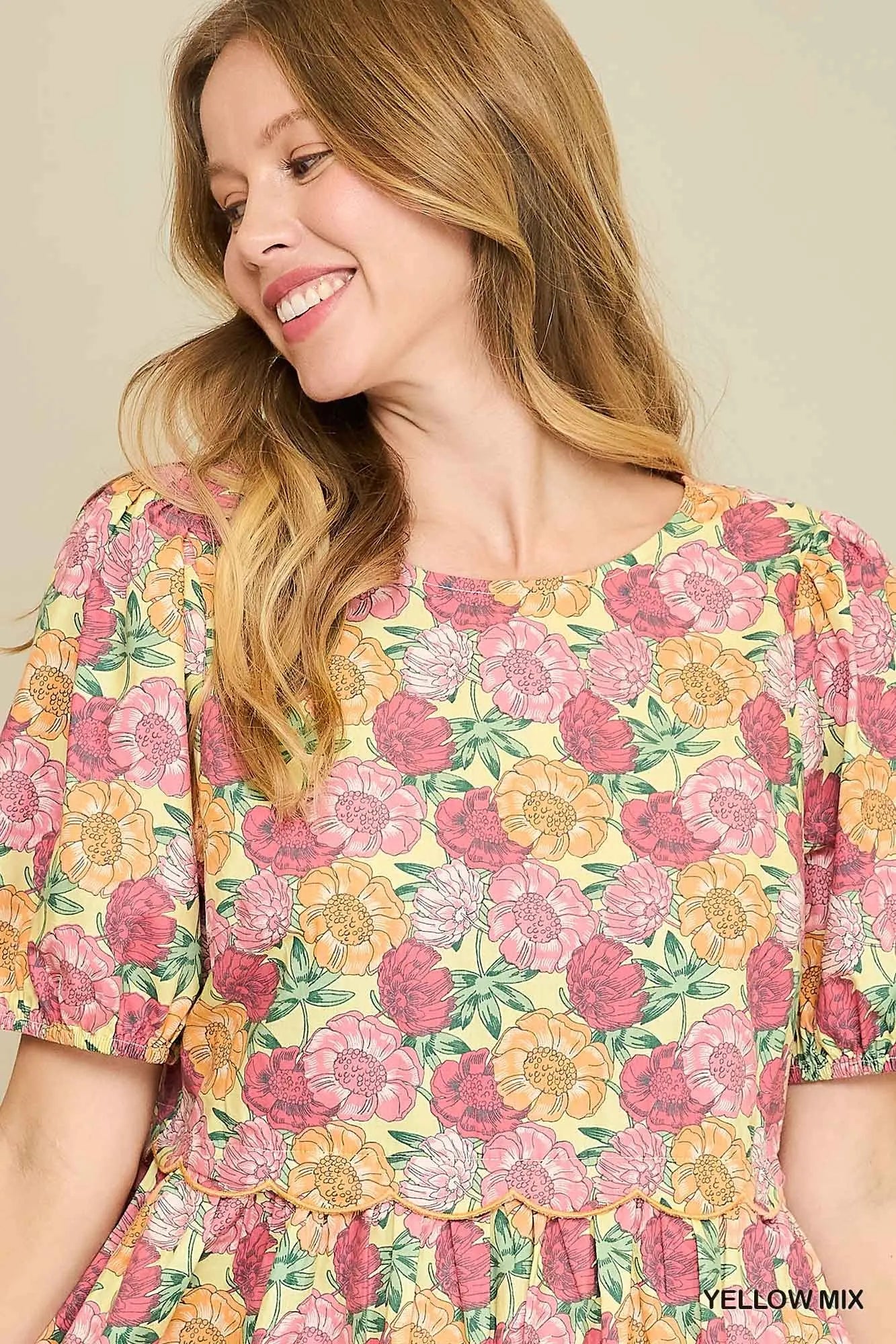 Floral Scalloped Hem Mini Dress