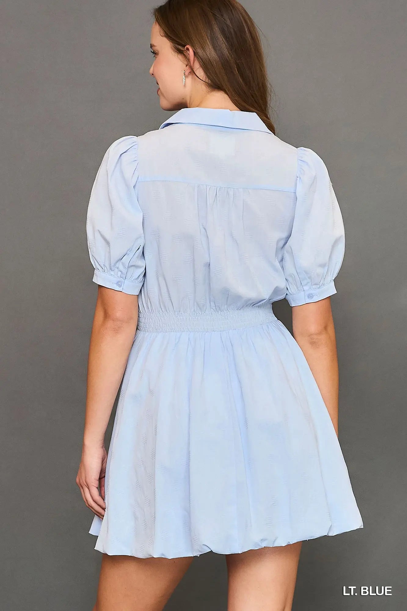 Puff Sleeve Smocked Waist Mini Dress