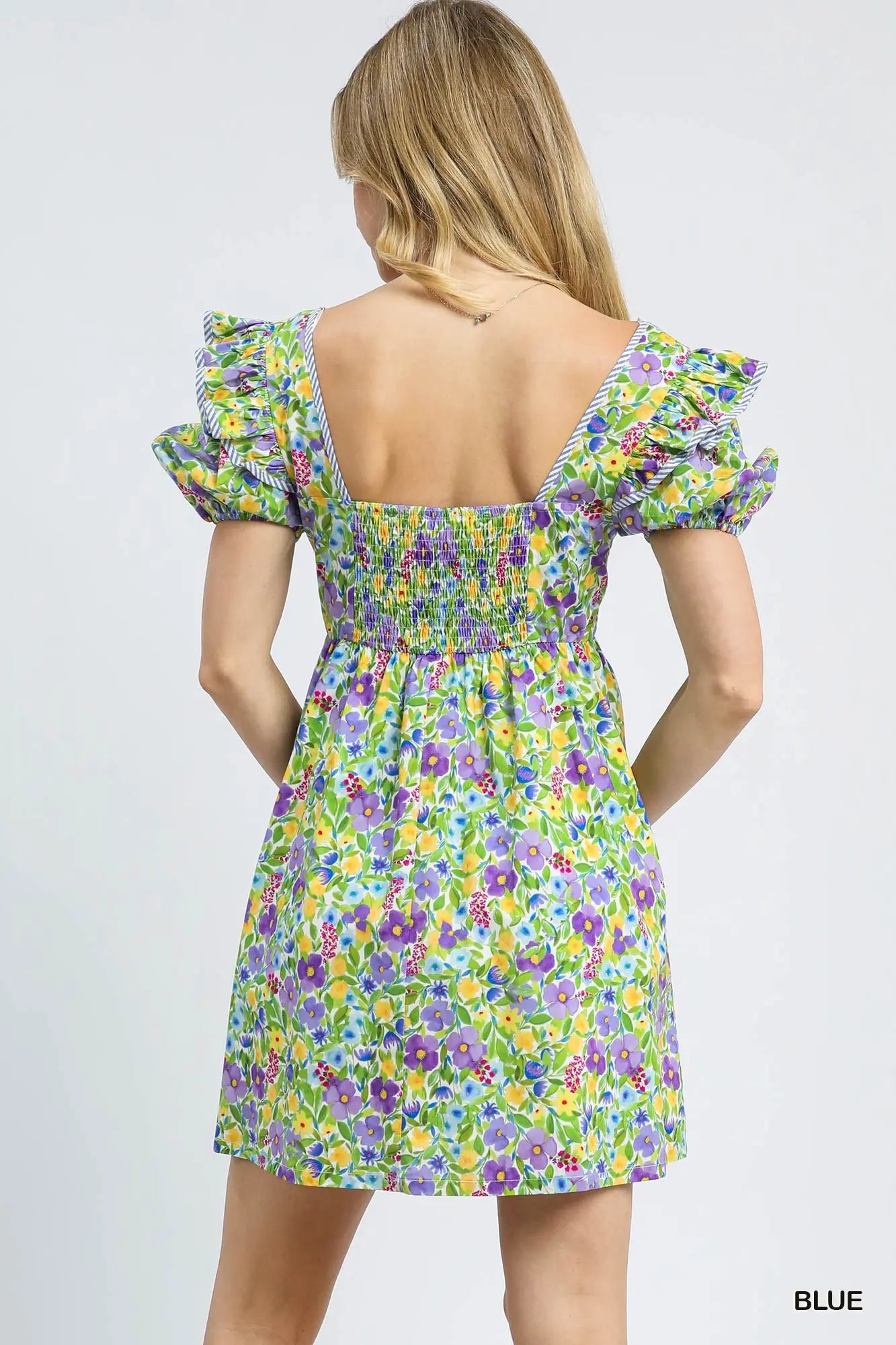 Bold Floral Puff Sleeve Mini Dress