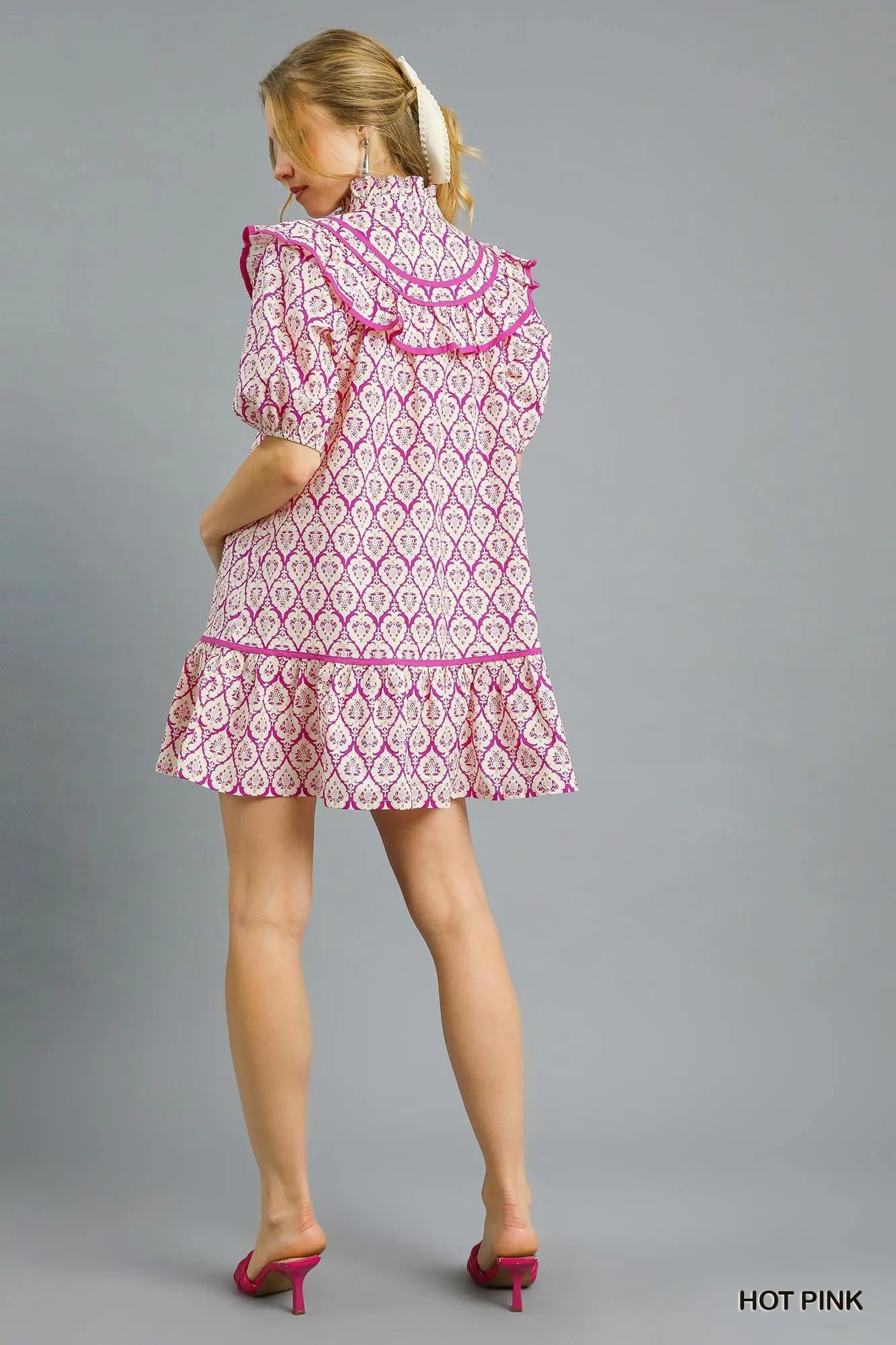 Printed Ruffle Trim Babydoll Dress