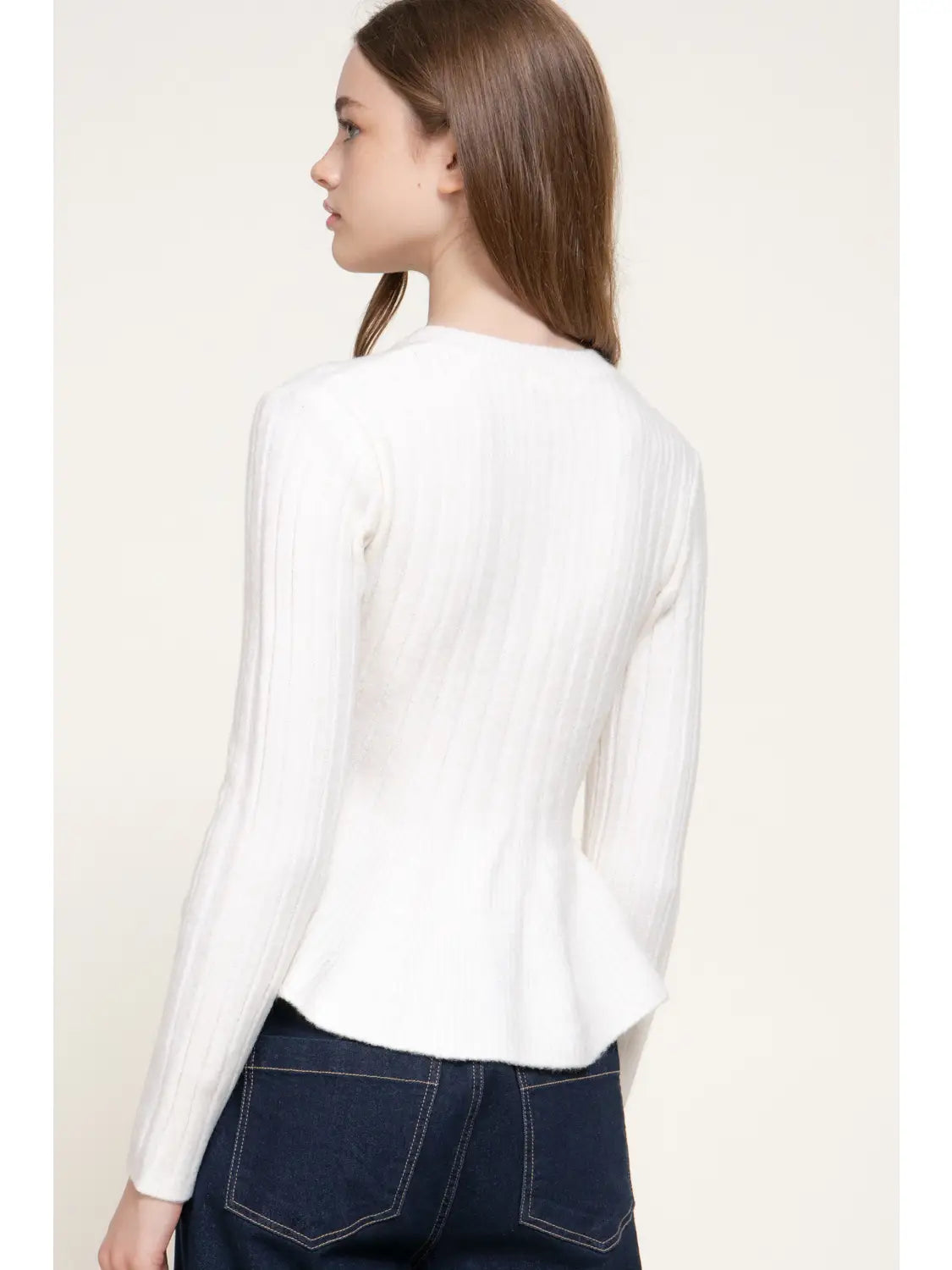 Long Sleeve Round Neck Button Down Peplum Sweater Cardigan