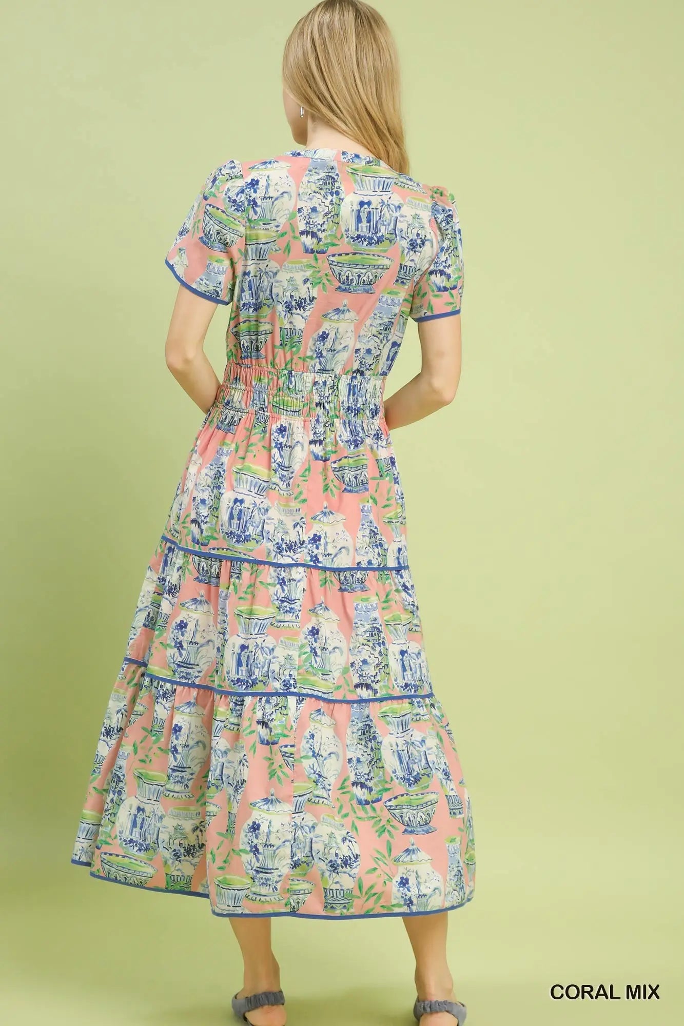 Abstract Print Tiered Midi Dress