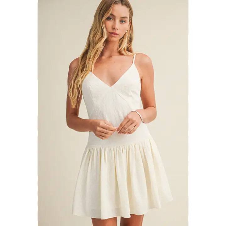 Textured V-Neck Flounced Mini Dress