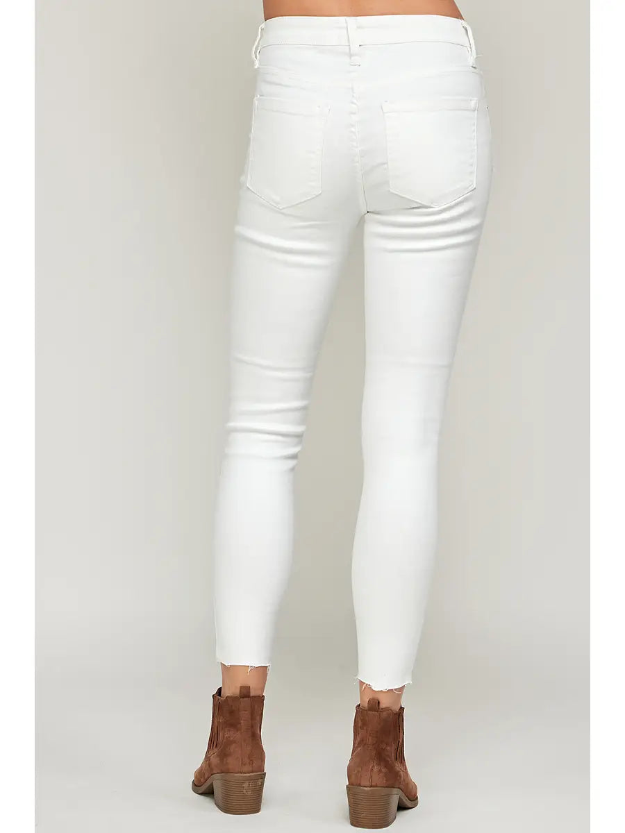 White - Mid Rise Raw Hem Classic Skinny Jeans