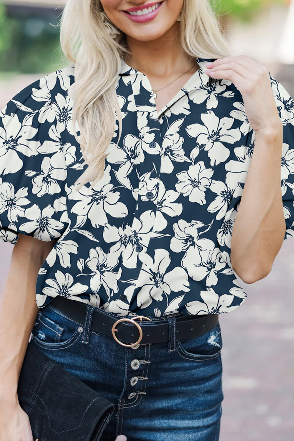 Blue Floral Short Puff