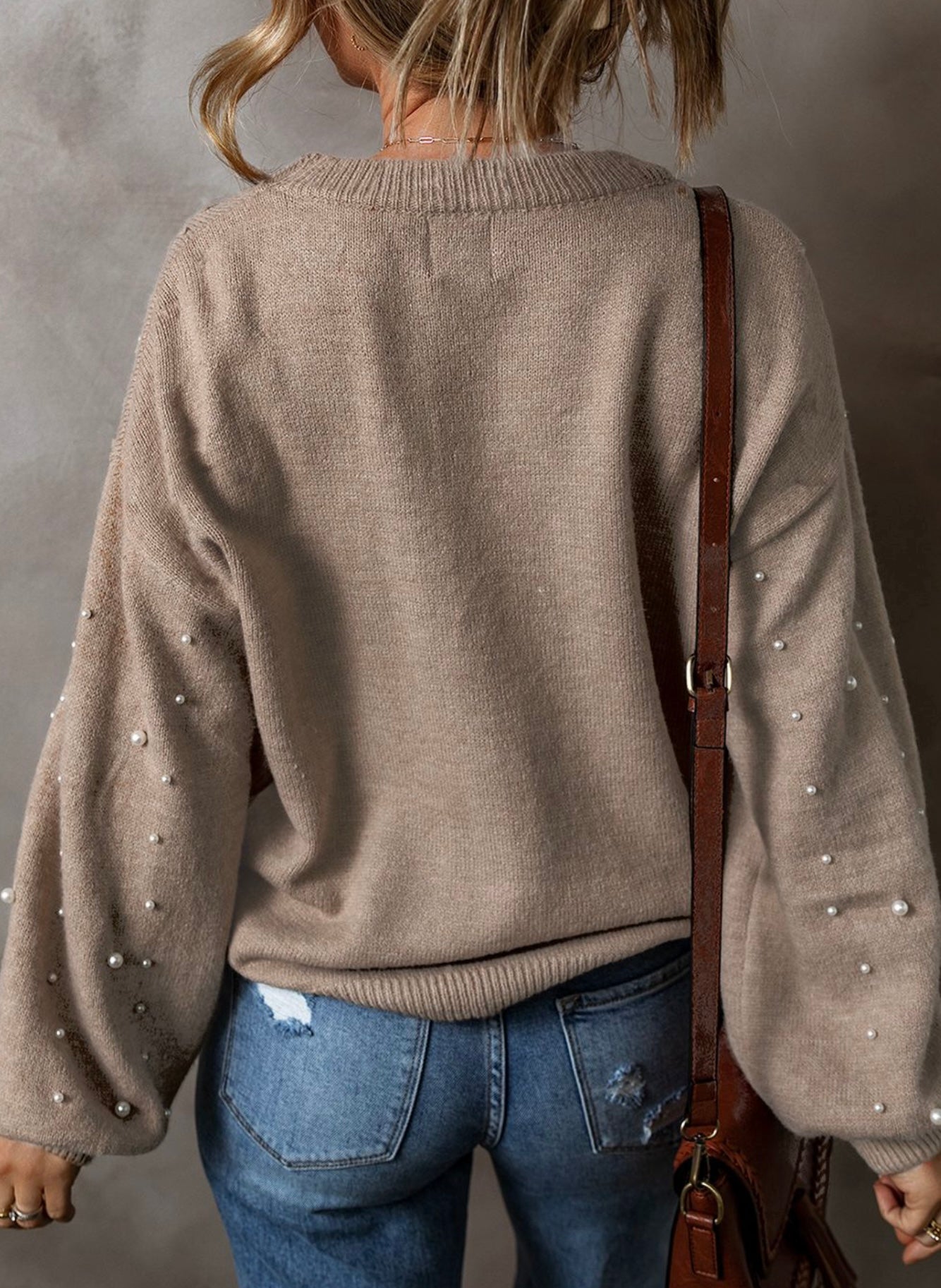 Pearled Drop Shoulder Plus Size Sweater