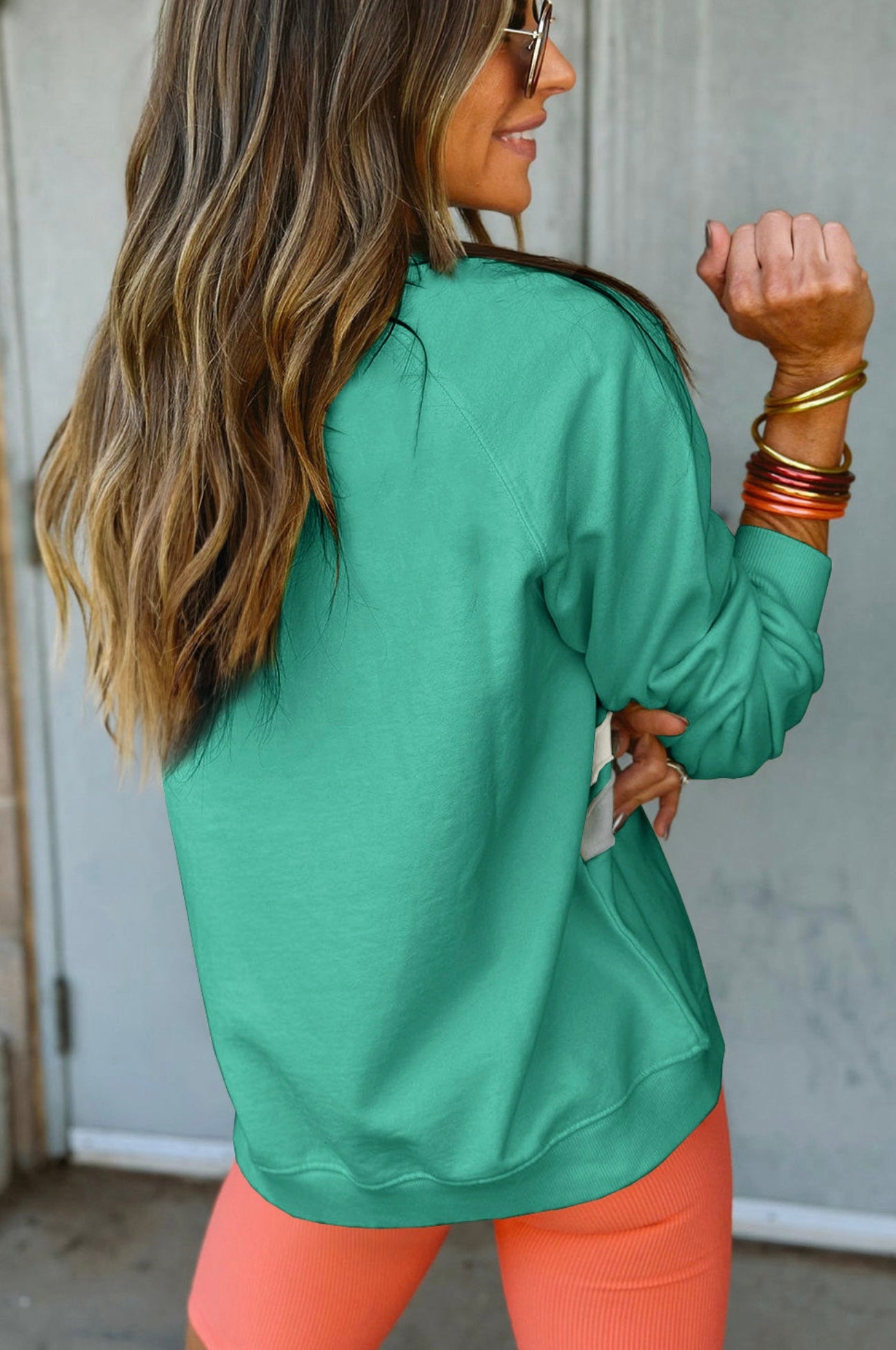 Mint Green Rainbow Colorblock Striped Pullover Sweatshirt
