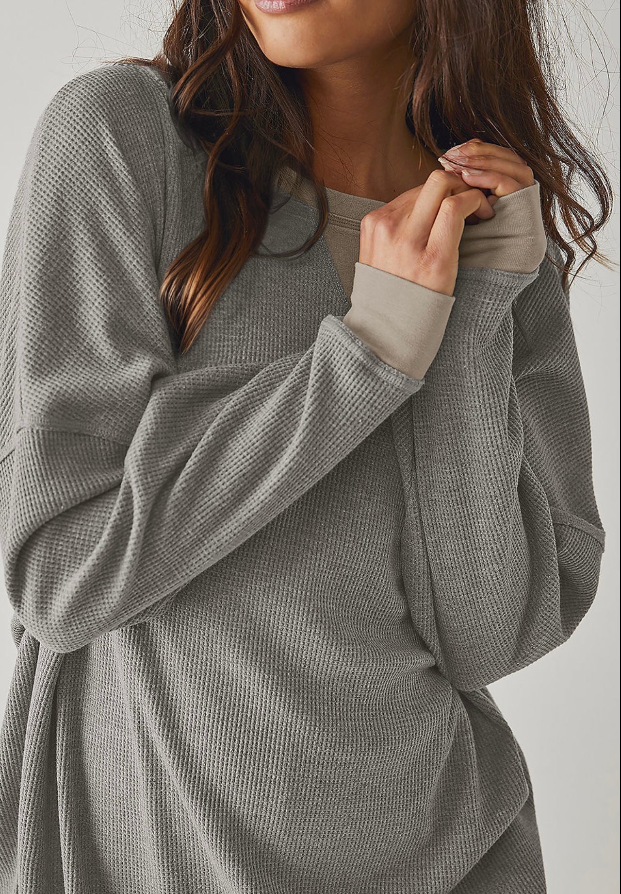 Gray Thermal Pullover Loose Sweatshirt