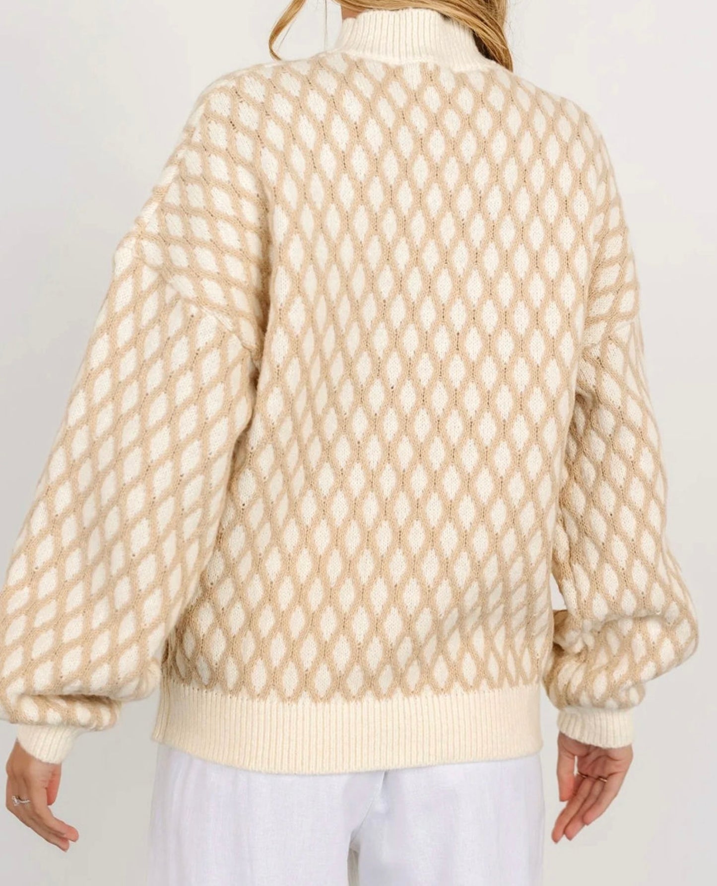 Oatmeal Diamond Knit Drop Shoulder Loose Sweater