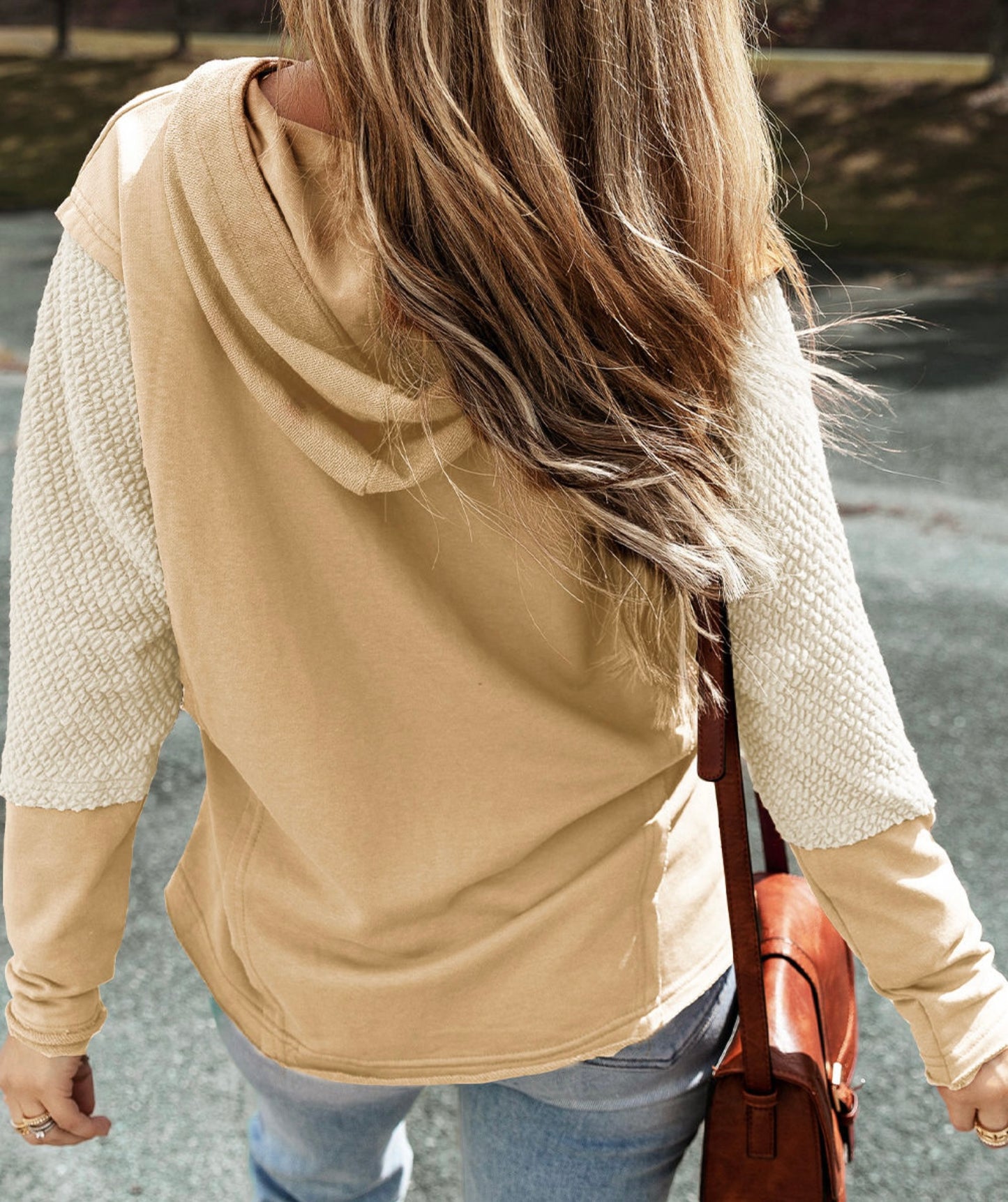 Parchment Contrast Sleeves Patchwork Colorblock Hoodie