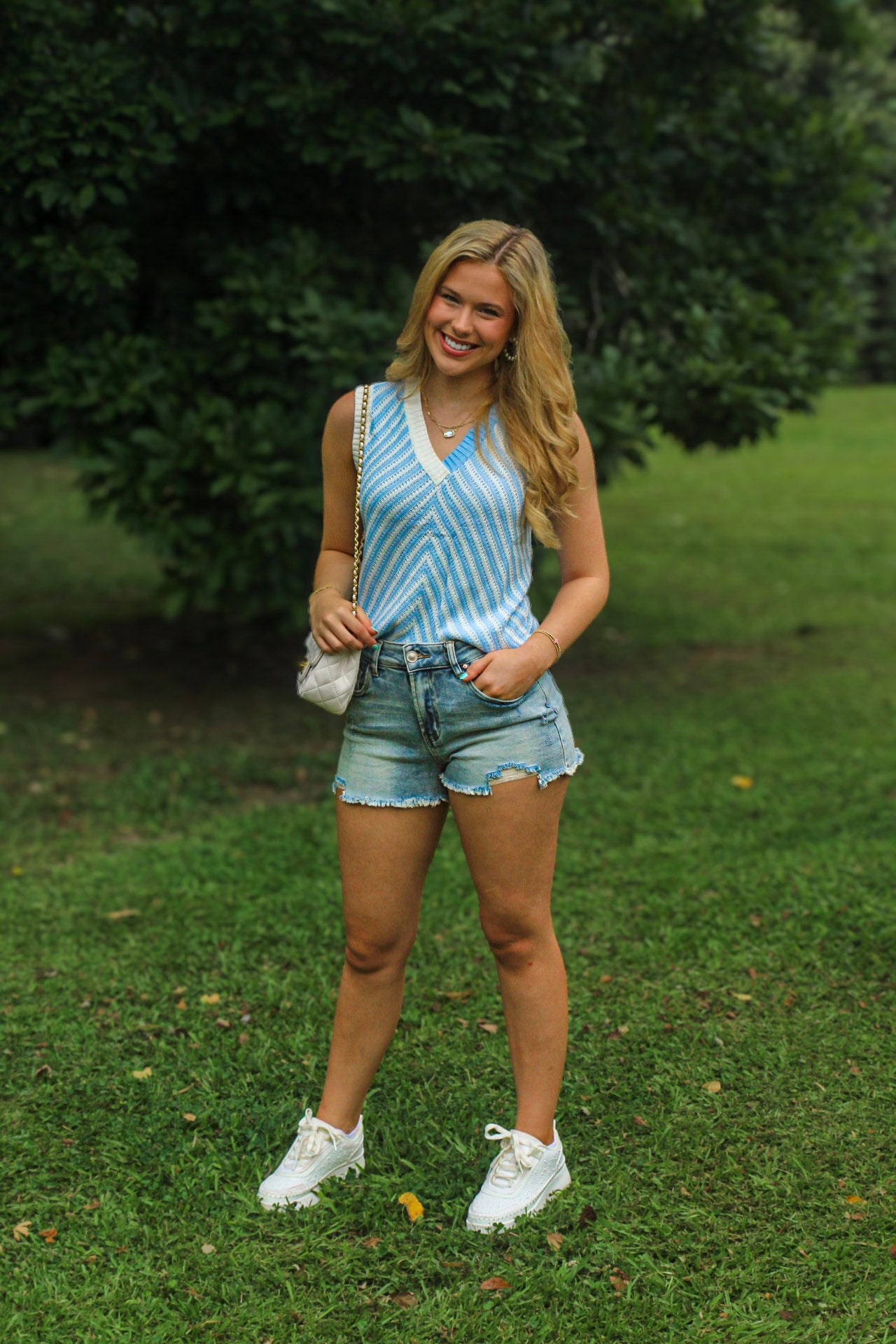 Sky Blue Knit V Neck Sweater Vest