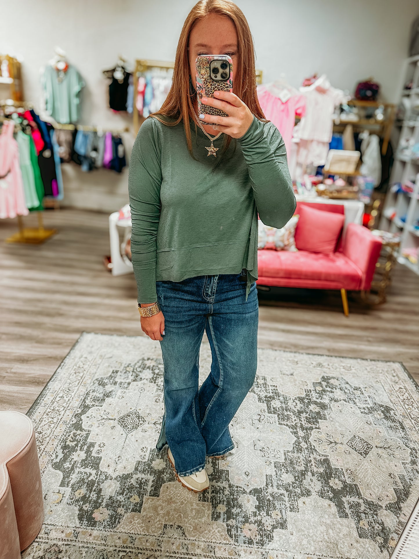 Shark Bite Side Slit Long Sleeve Top