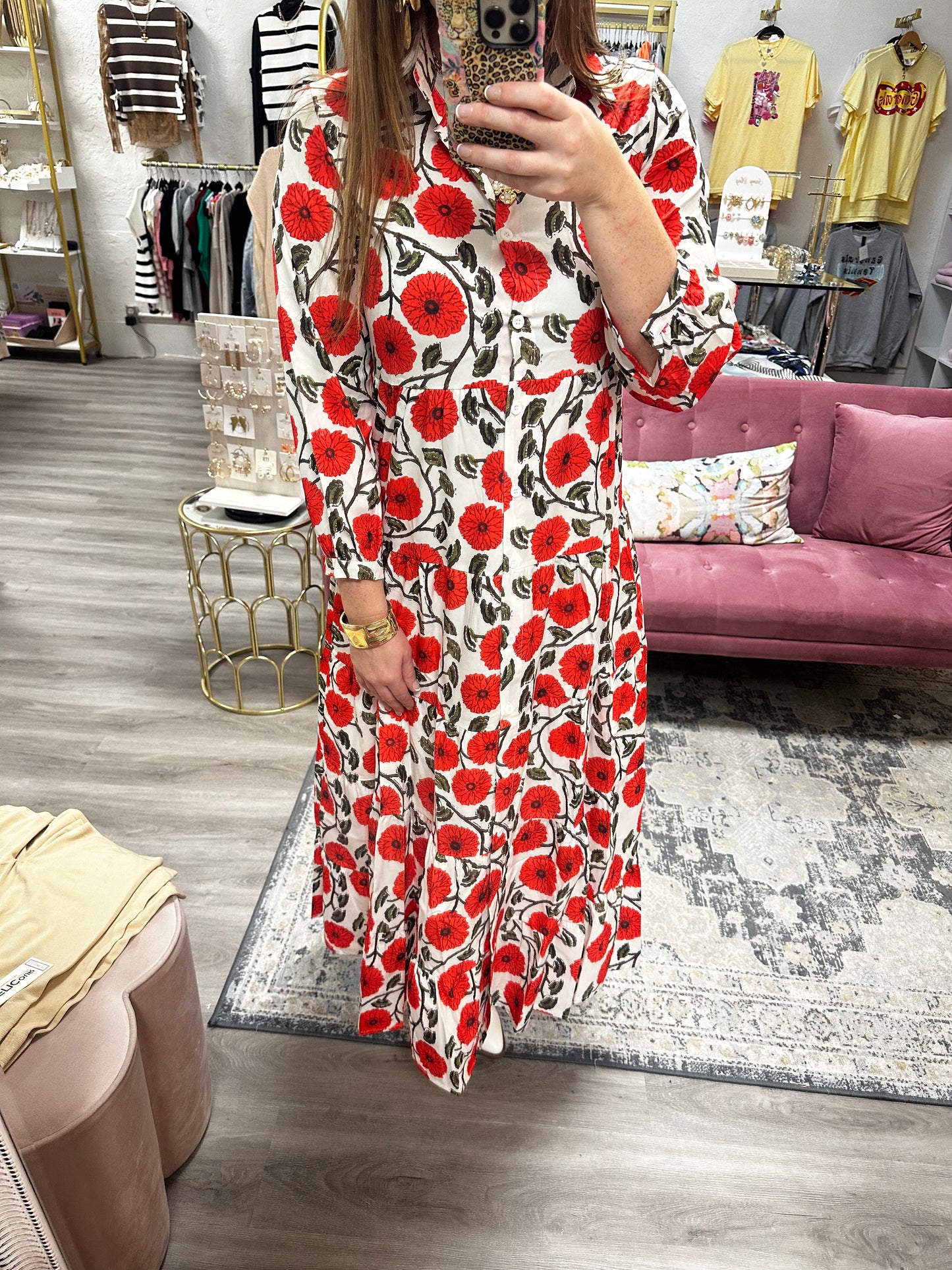 floral maxi dress small red flowers
