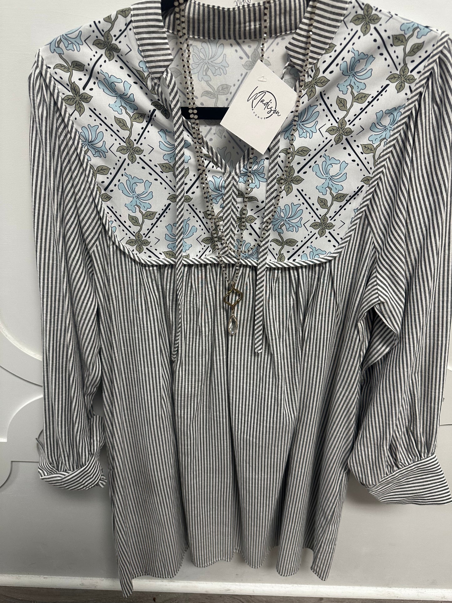 floral blue and gray dress