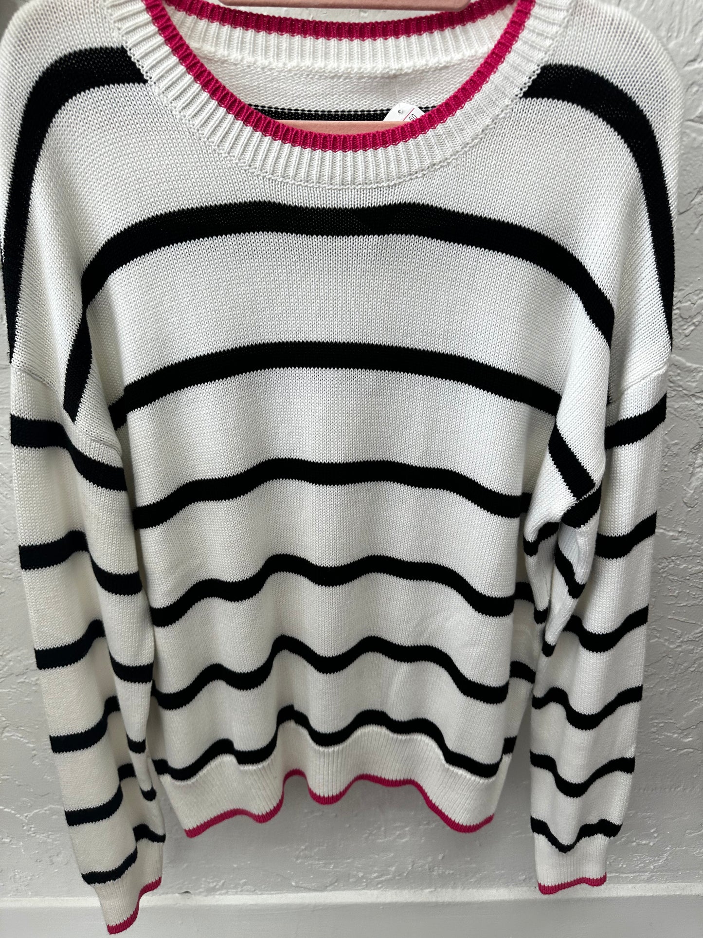 Striped Sweater with Pink Piping