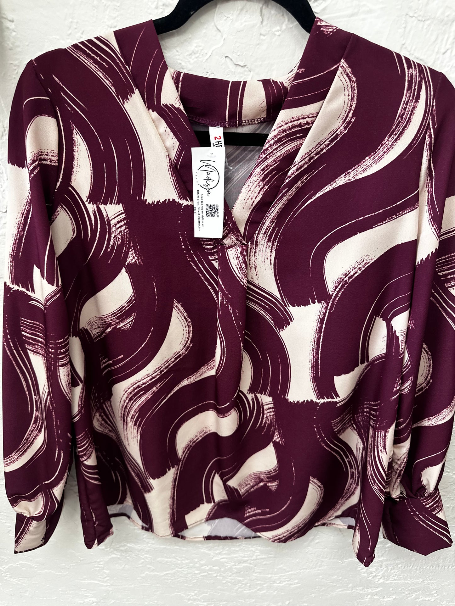 Maroon and Cream Abstract Top