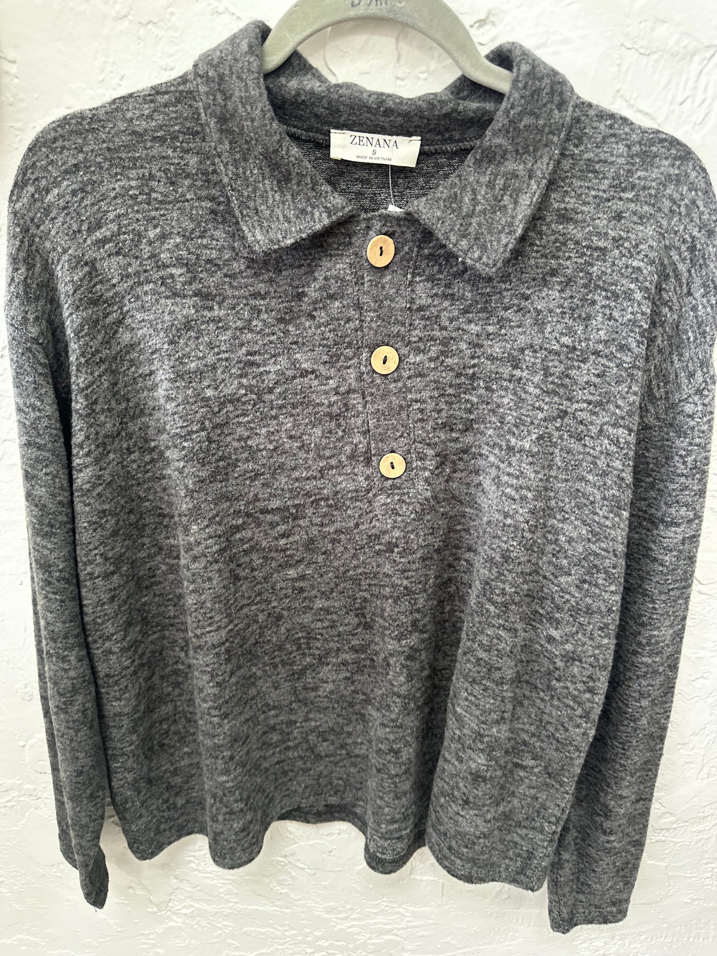 Fuzzy Buttoned Collared Top
