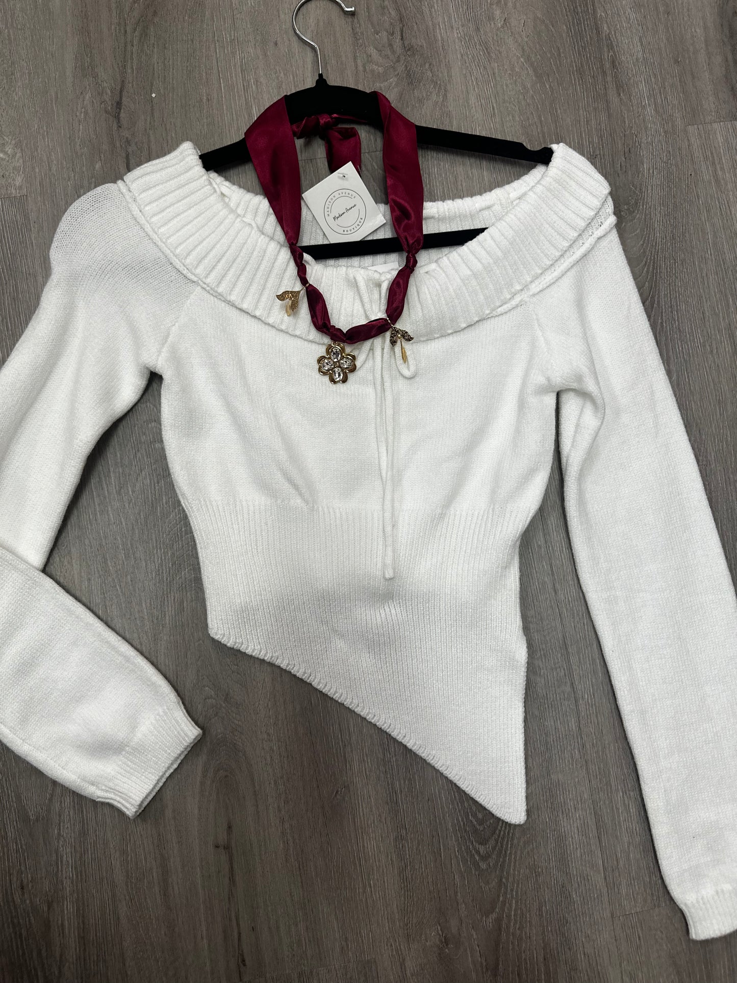 Asymmetrical White Off Shoulder Sweater