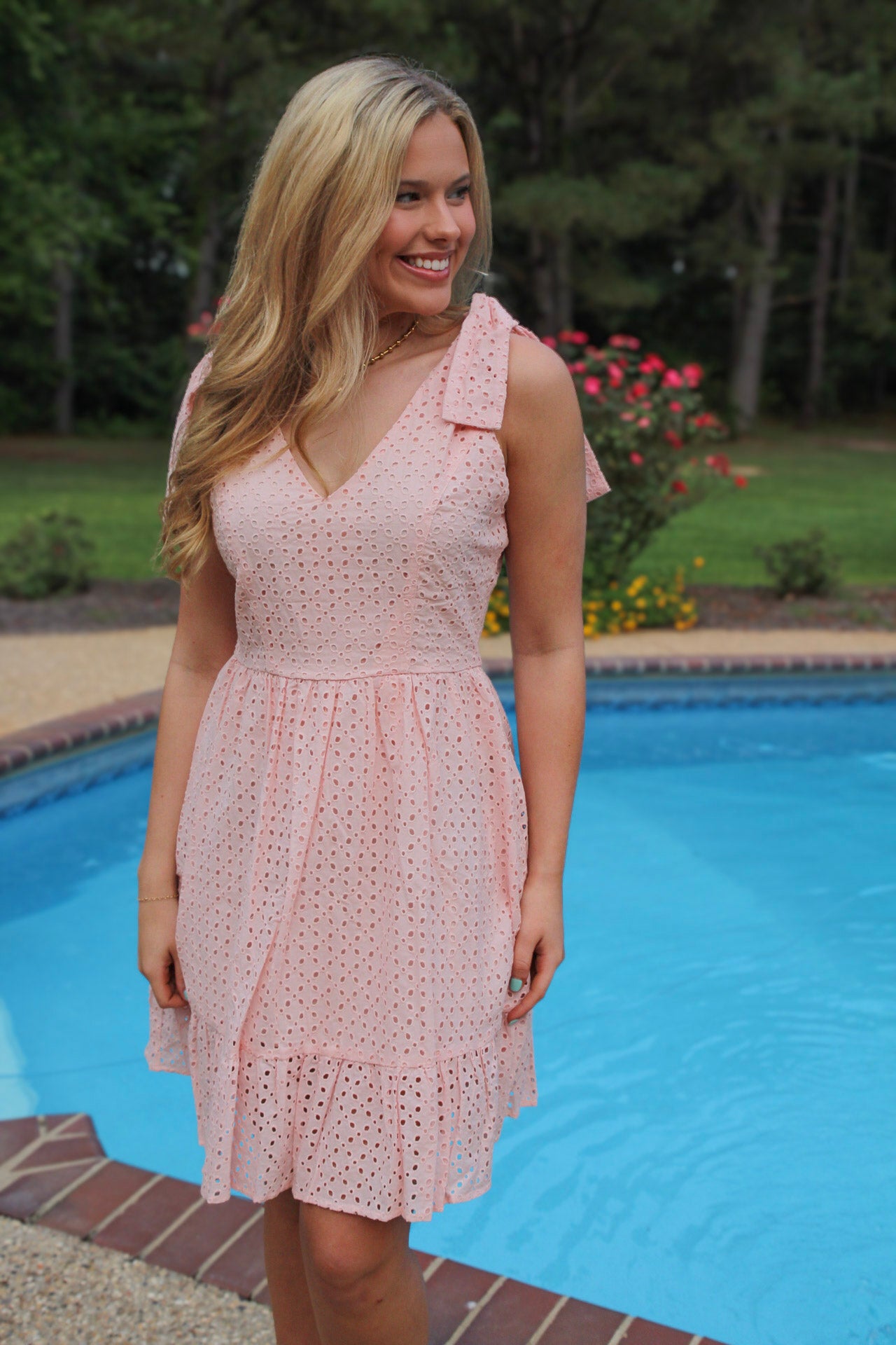 Delicacy Embroidered Eyelets Ruffled Hem Sleeveless Mini Dress