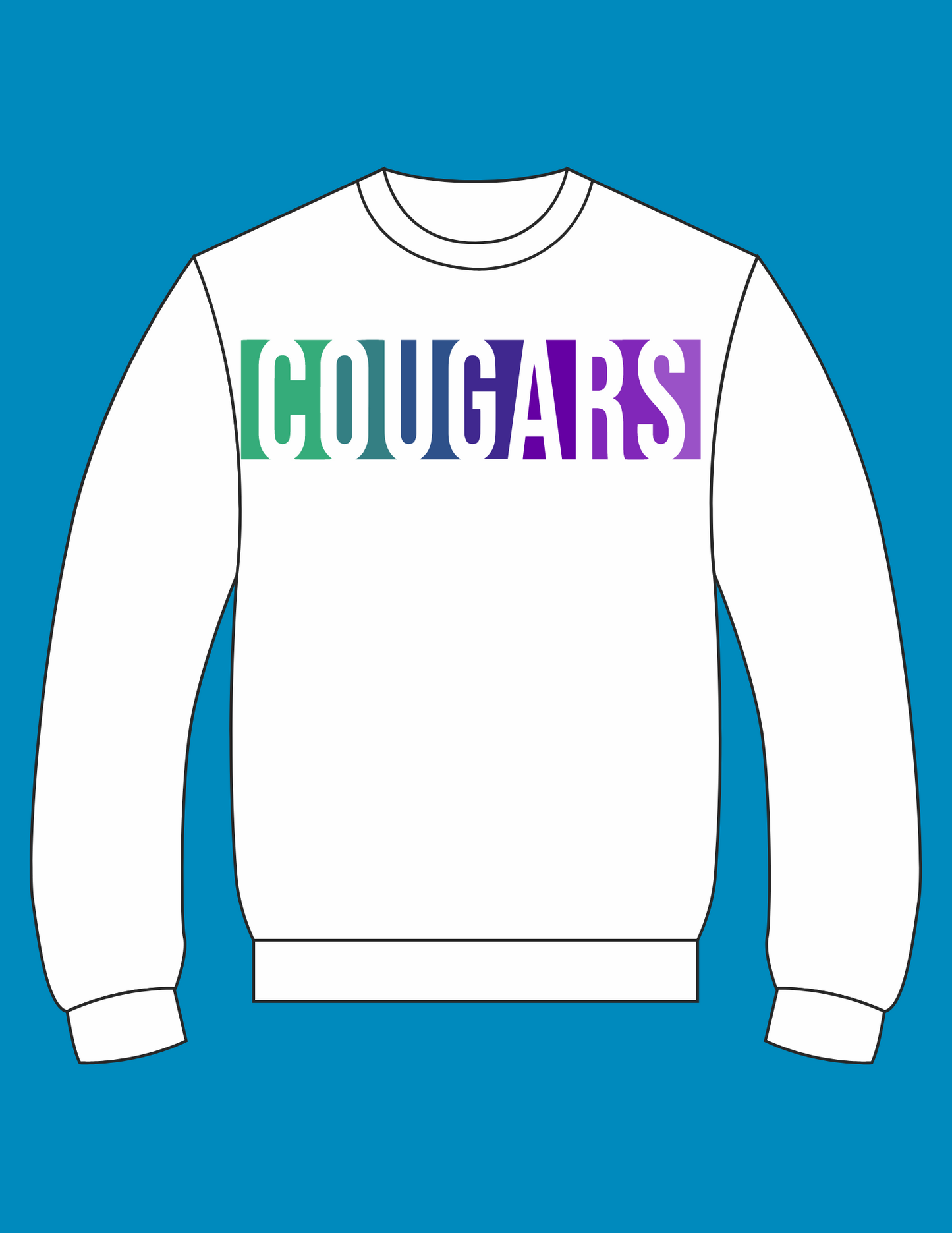 white colorful cougars sweatshirt