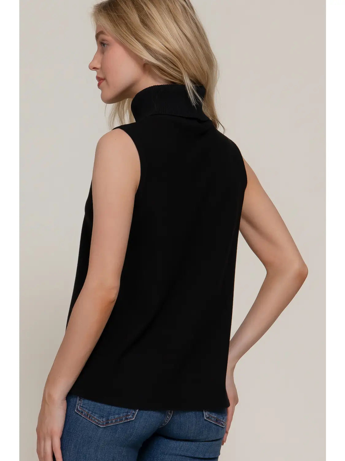 Sleeveless Turtle Neck Soft Knit Top